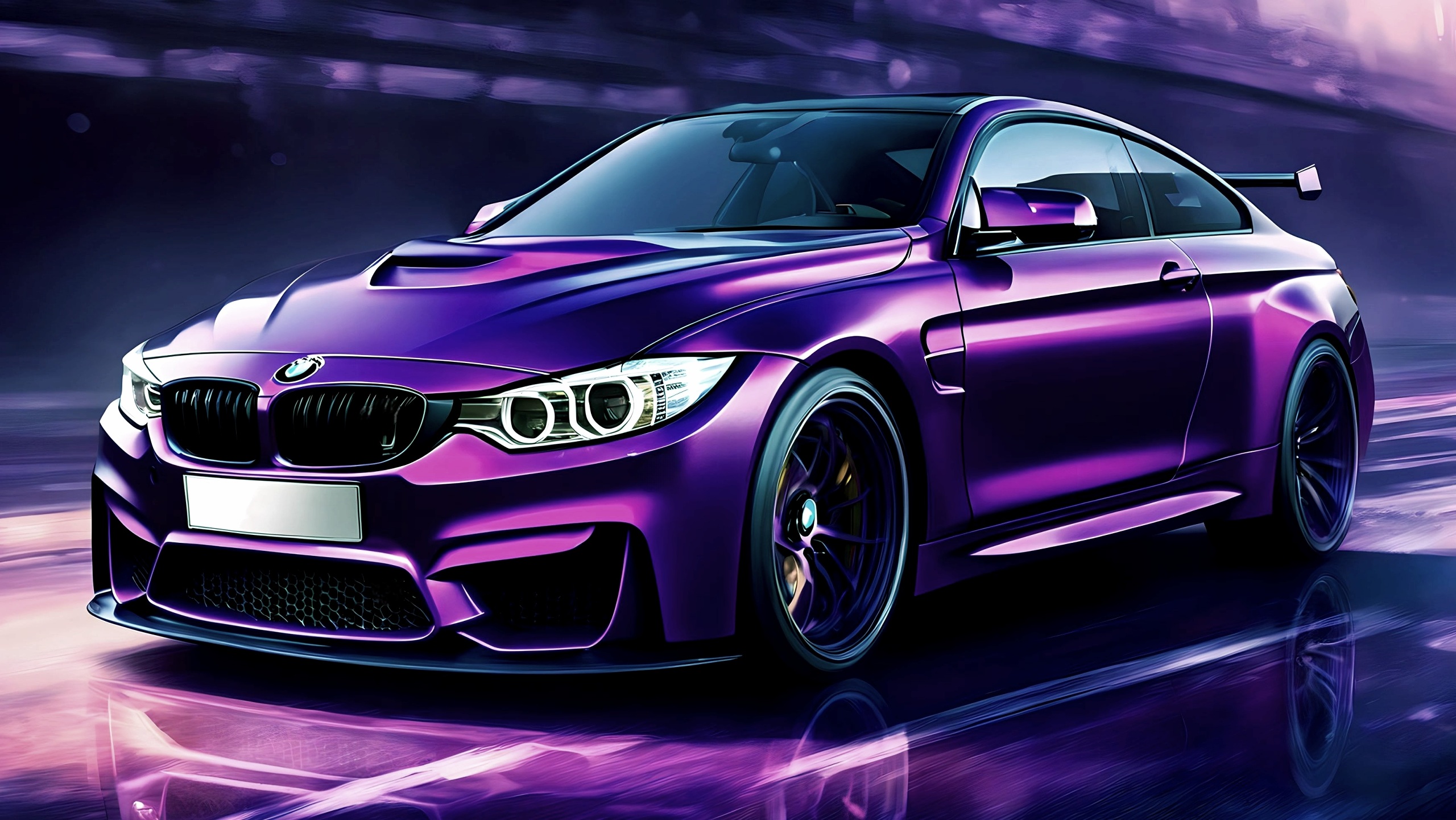 Free photo Purple sports car on the highway.