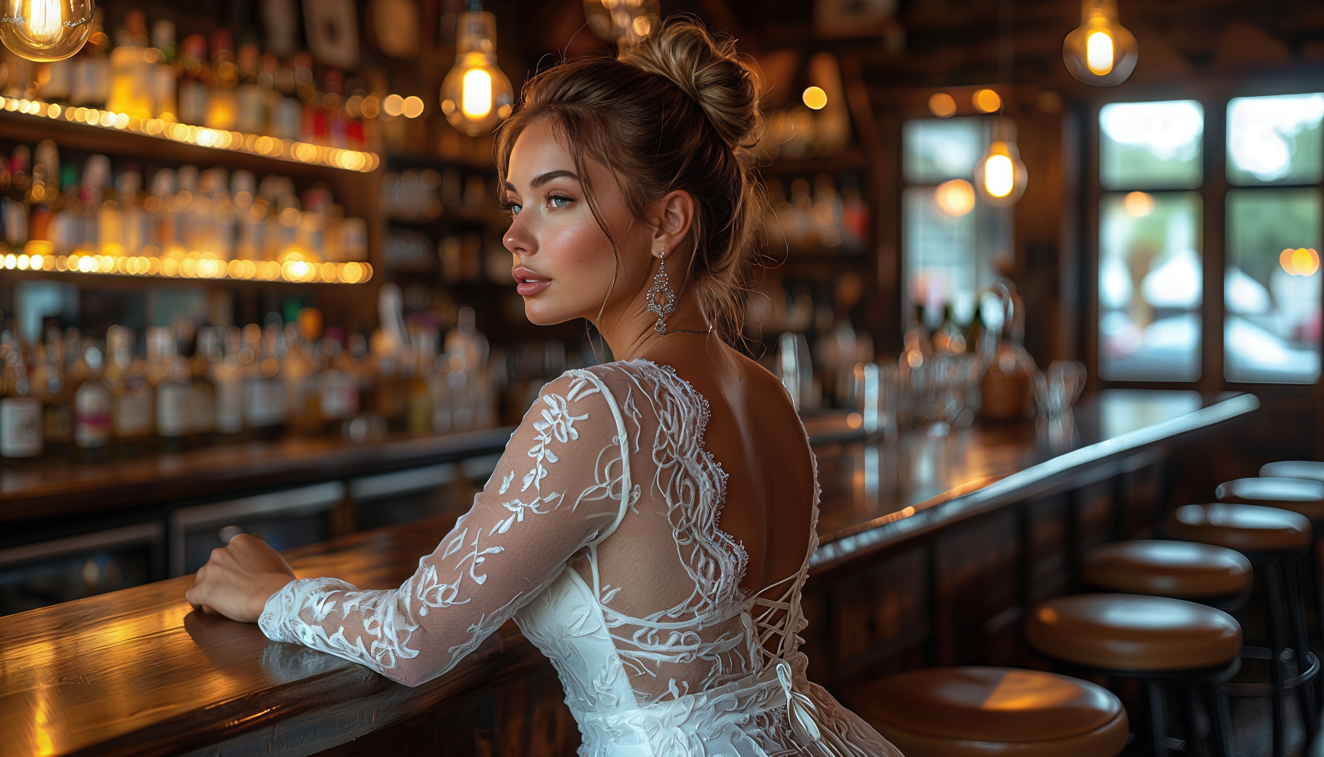 Wallpapers woman bar bar stand on the desktop