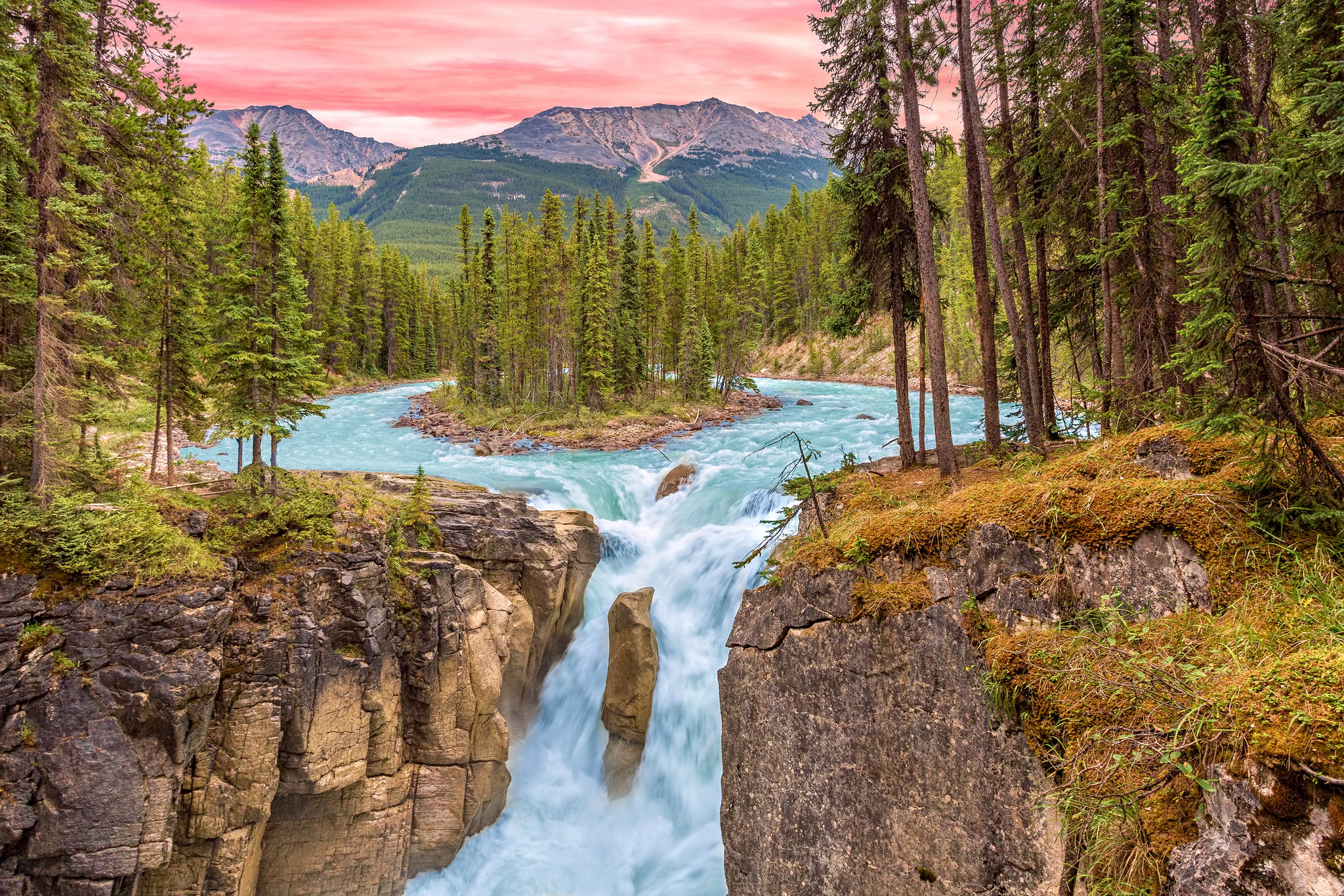 Wallpapers Sunrise at Sunwapta Falls Jasper National Park Alberta on the desktop