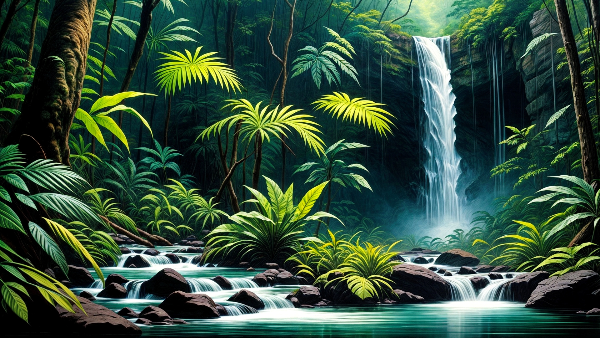 免费照片郁郁葱葱的热带雨林和瀑布