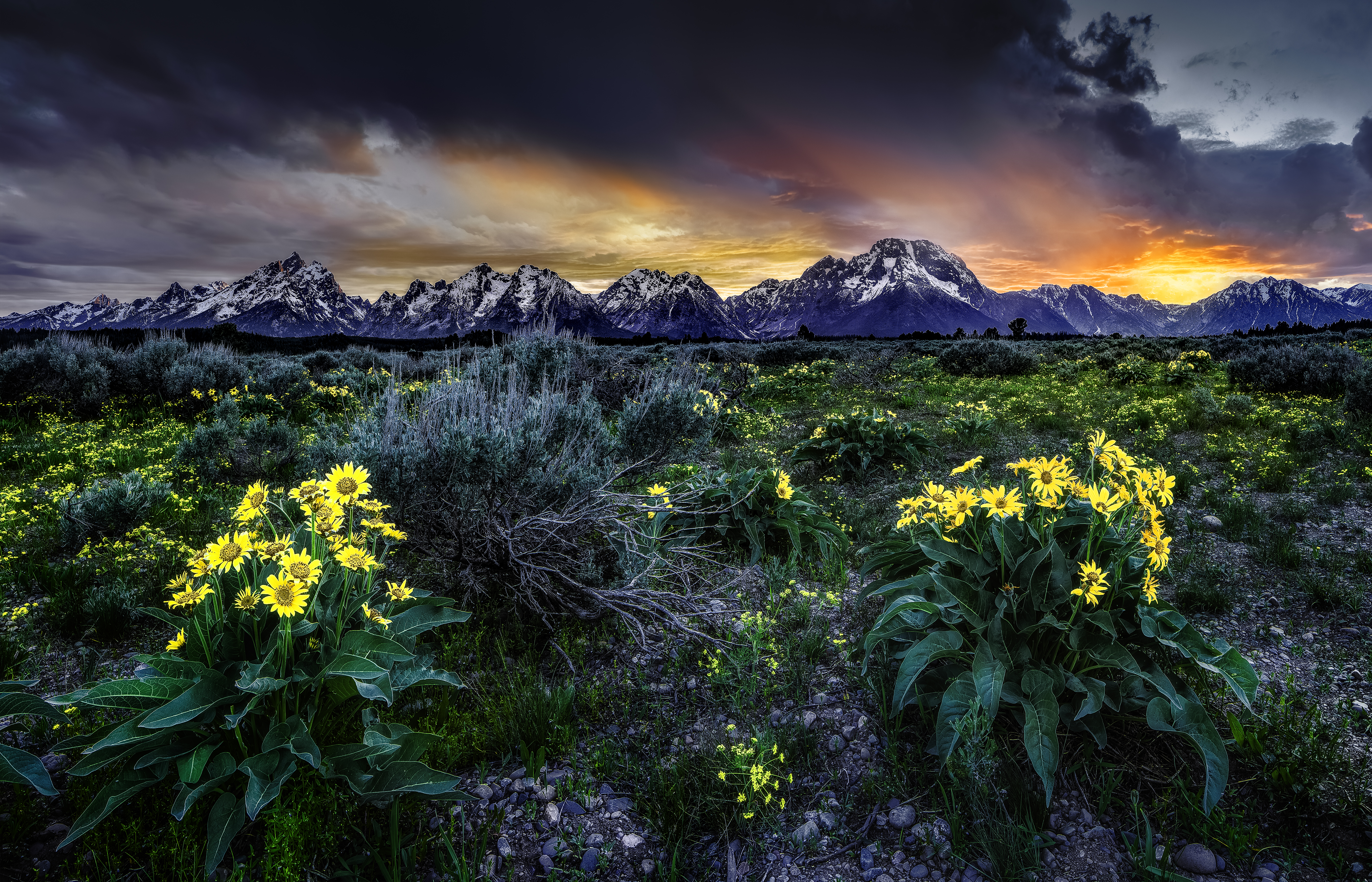 Wallpapers Grand Teton National Park Moran Mountain sunset on the desktop