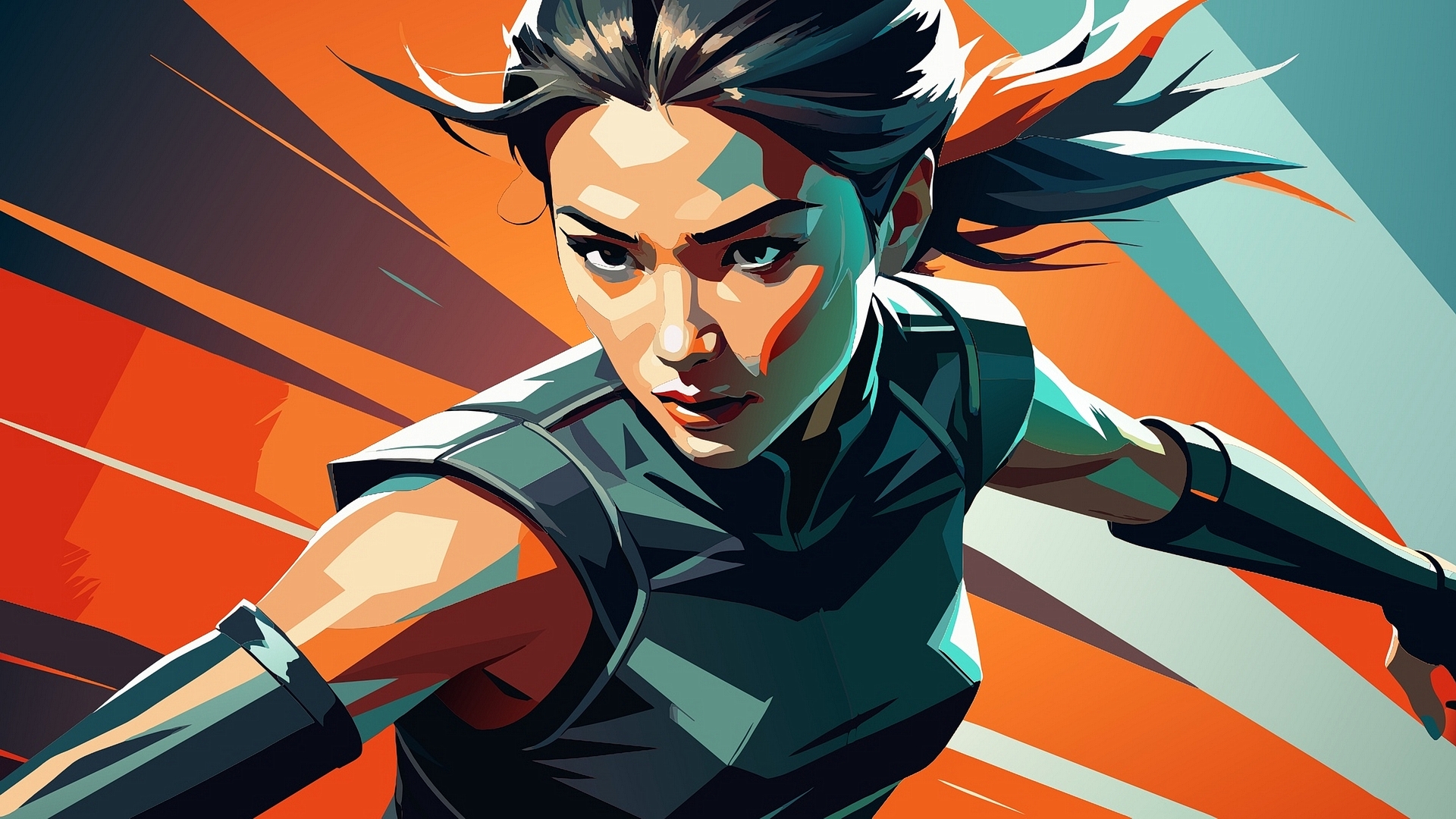 Бесплатное фото Рисунок девушка в движении на разноцветном фоне