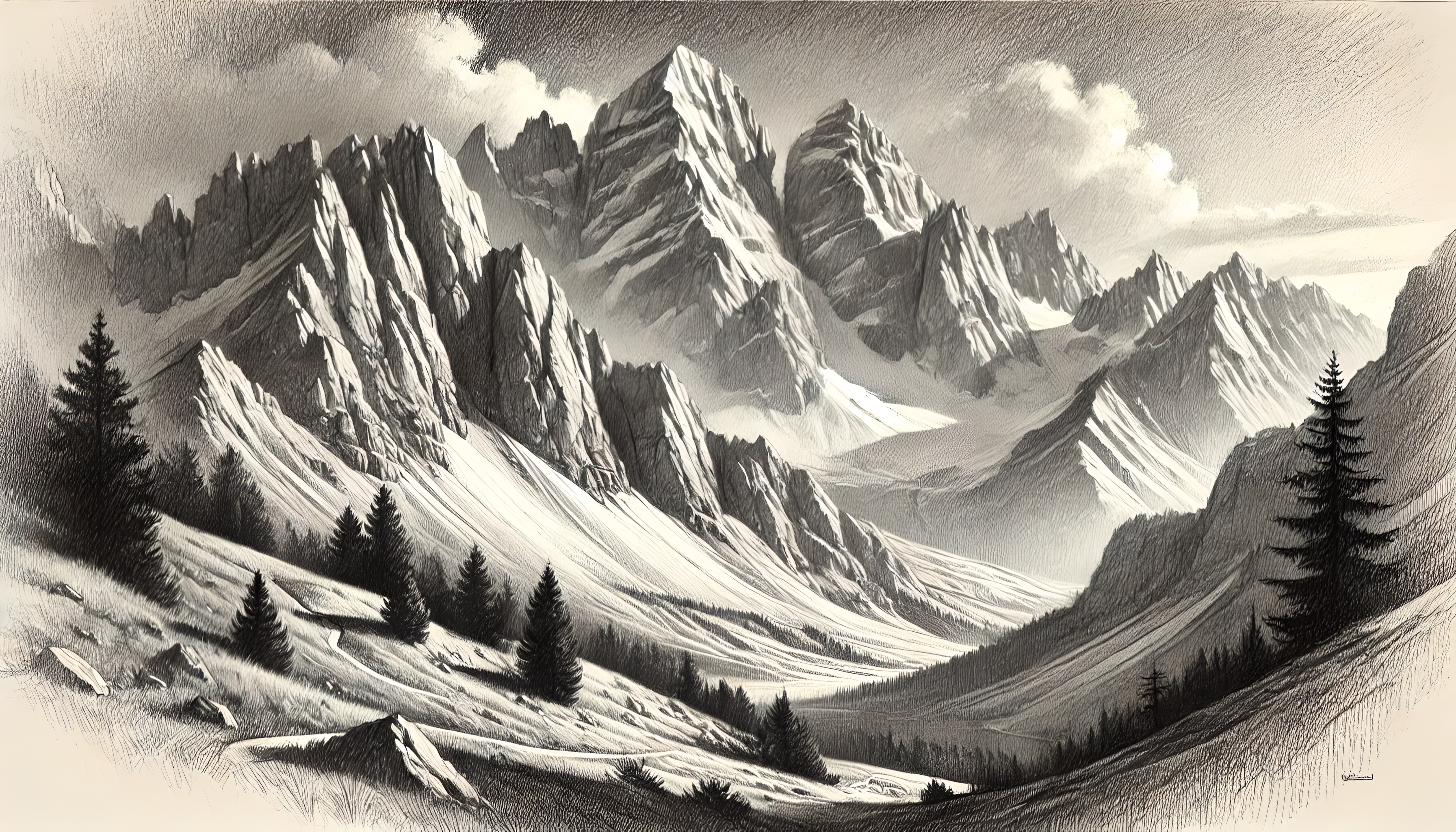 Бесплатное фото Чёрно белый горный пейзаж