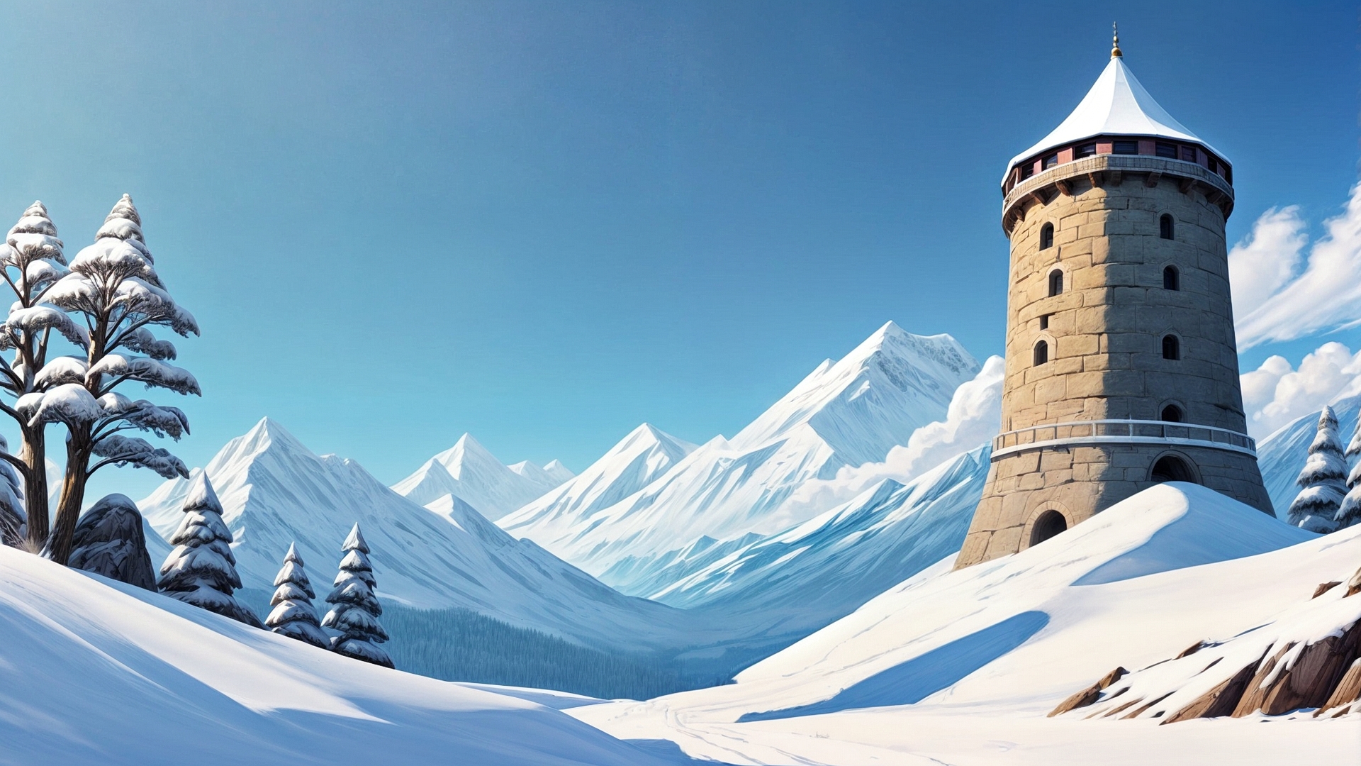 Бесплатное фото Каменная башня среди снегов