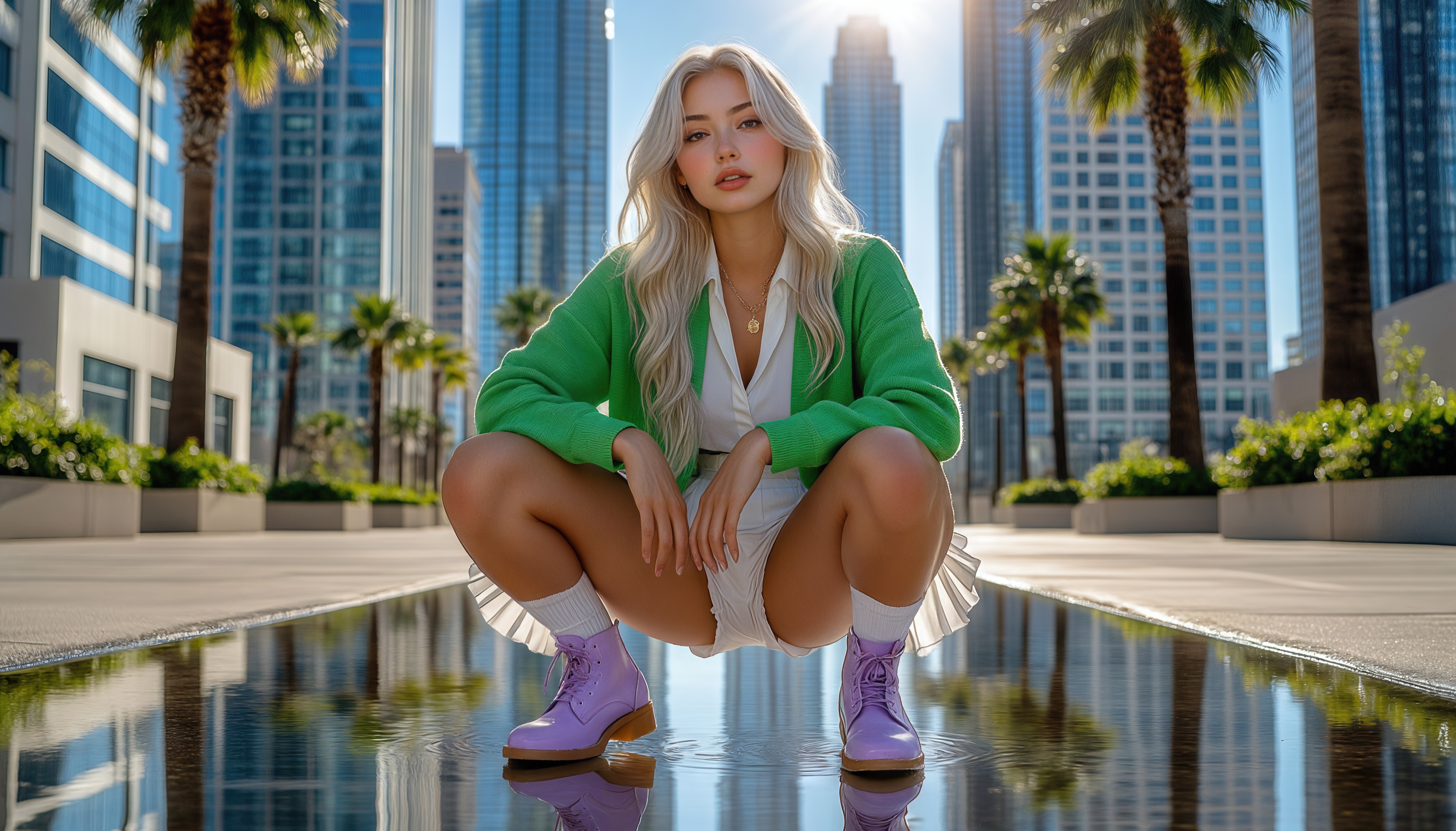 Wallpapers beautiful girl blonde cityscape on the desktop