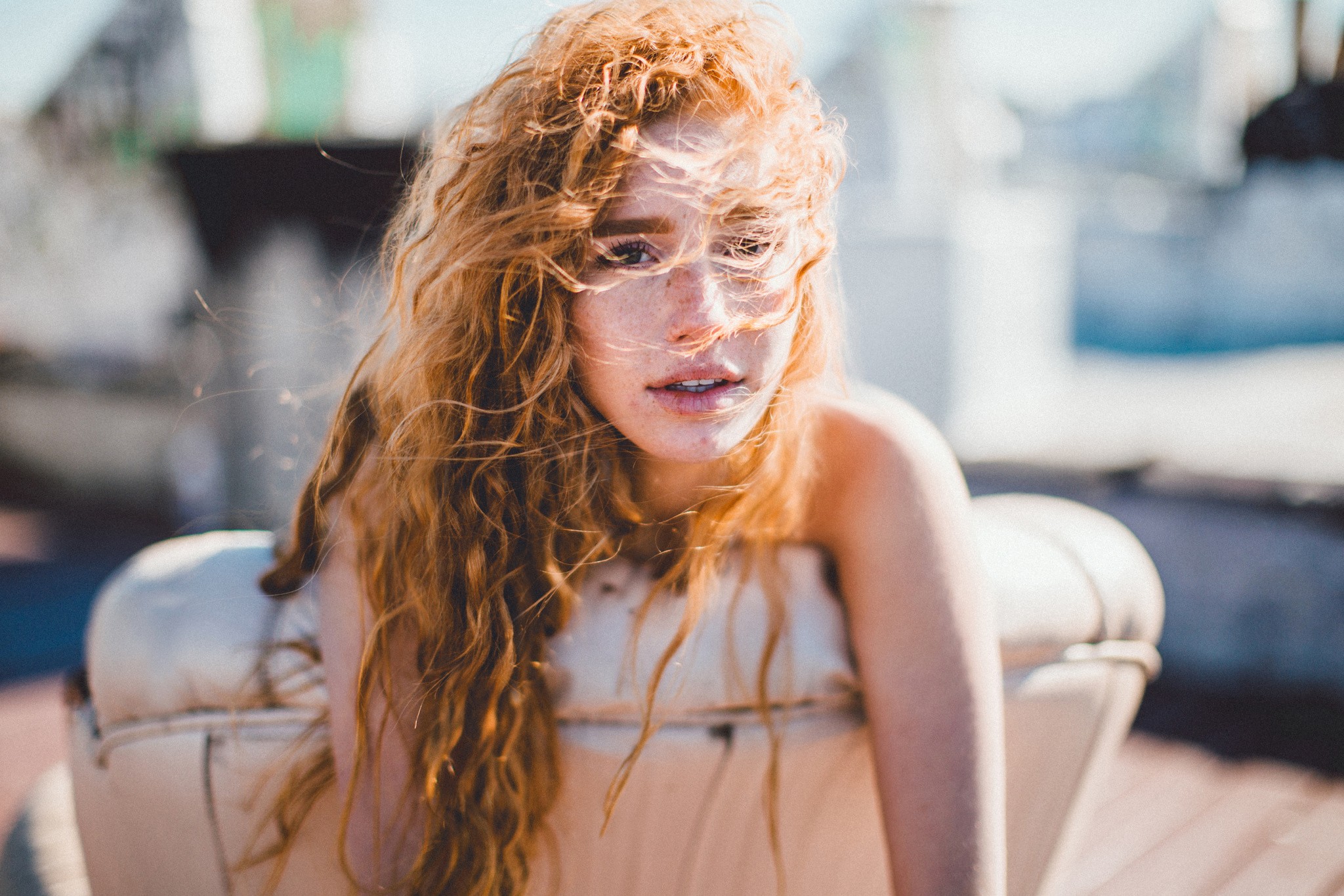 Wallpapers model head redhead on the desktop