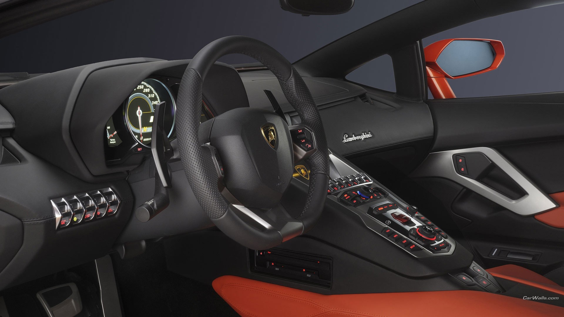 Free photo The workplace of the Lamborghini Aventador driver