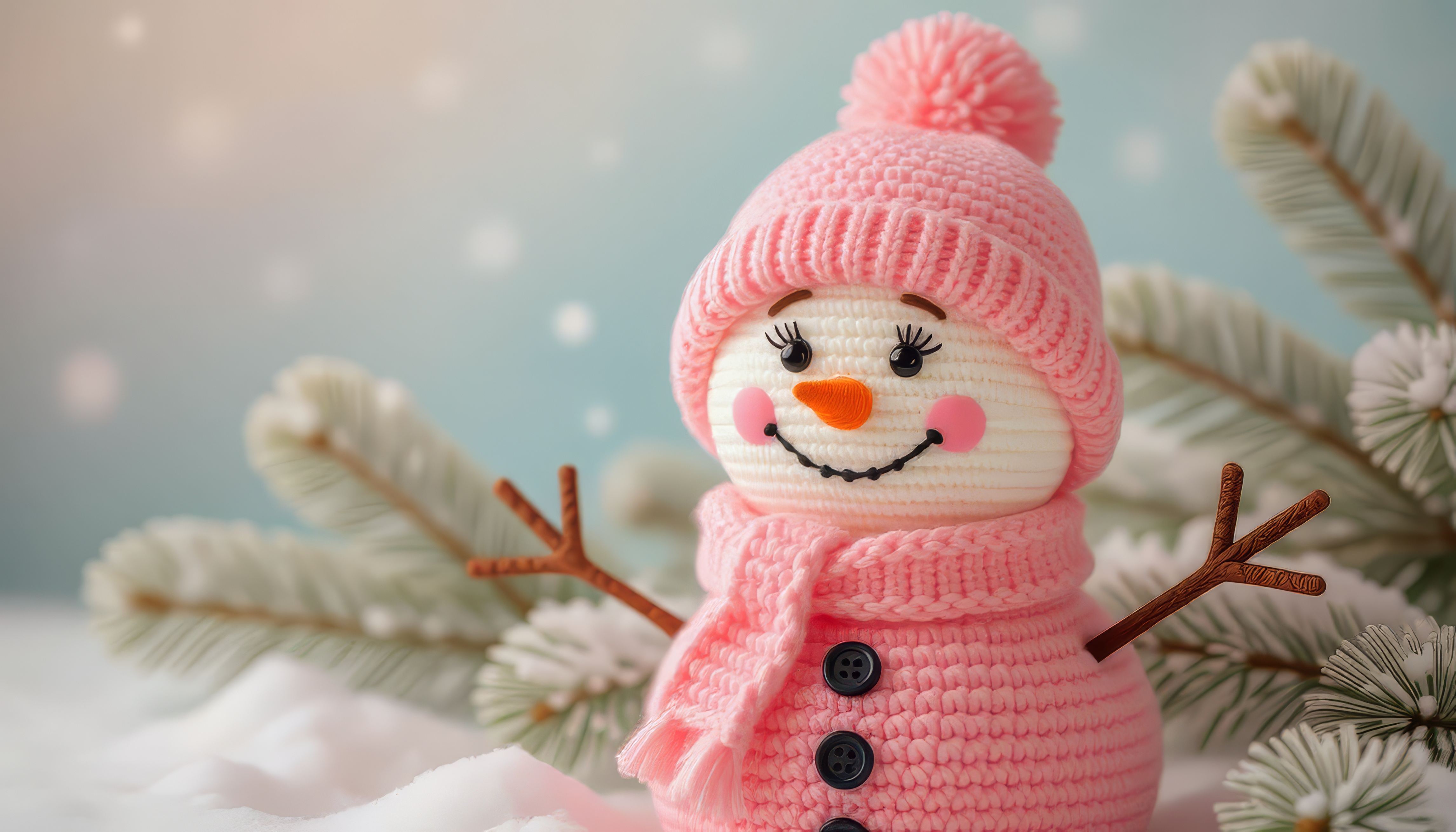 Крошечная куколка в розовом шарфике и шапочке