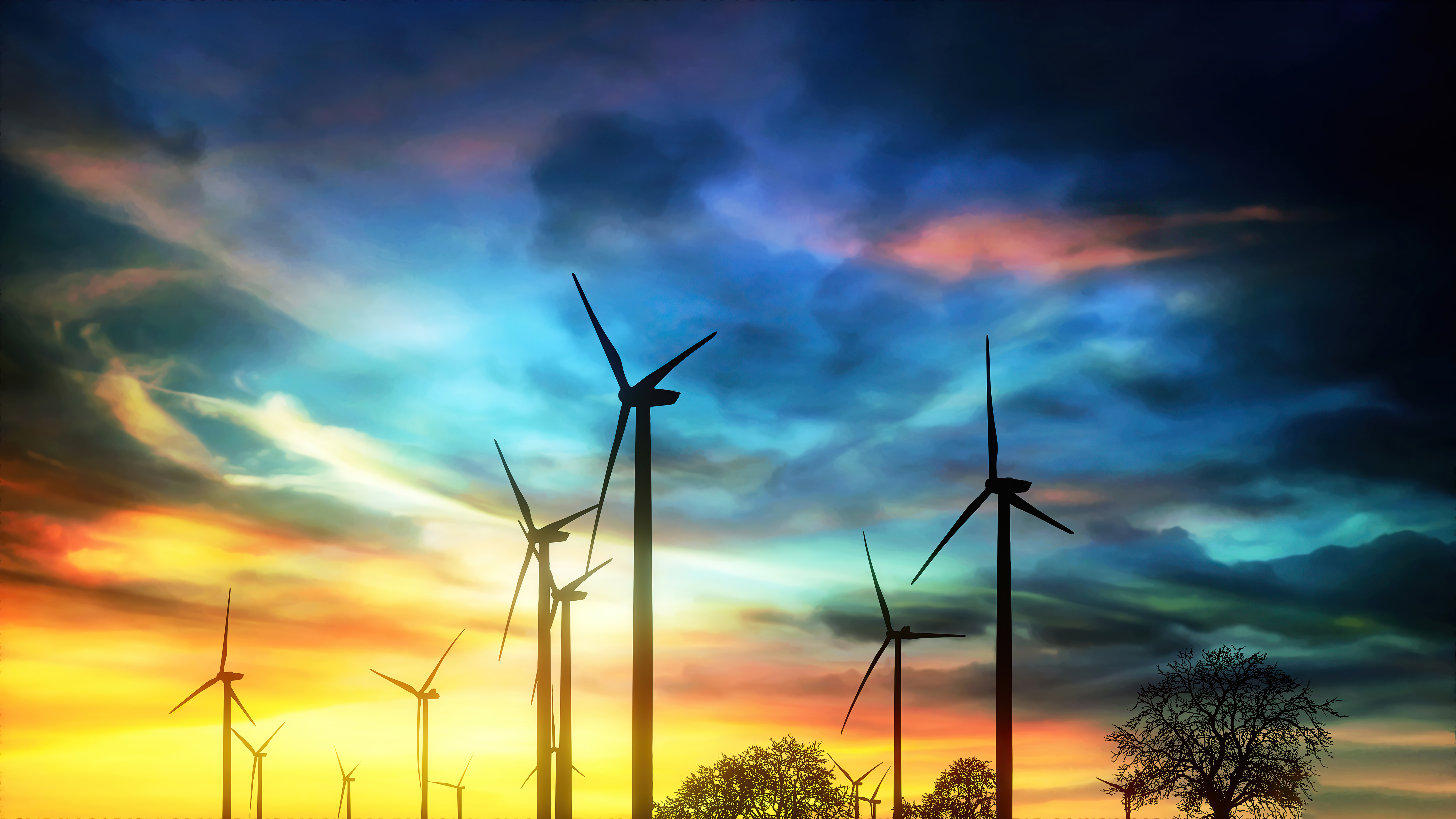 Free photo Silhouette of a windmill against the sky during sunset