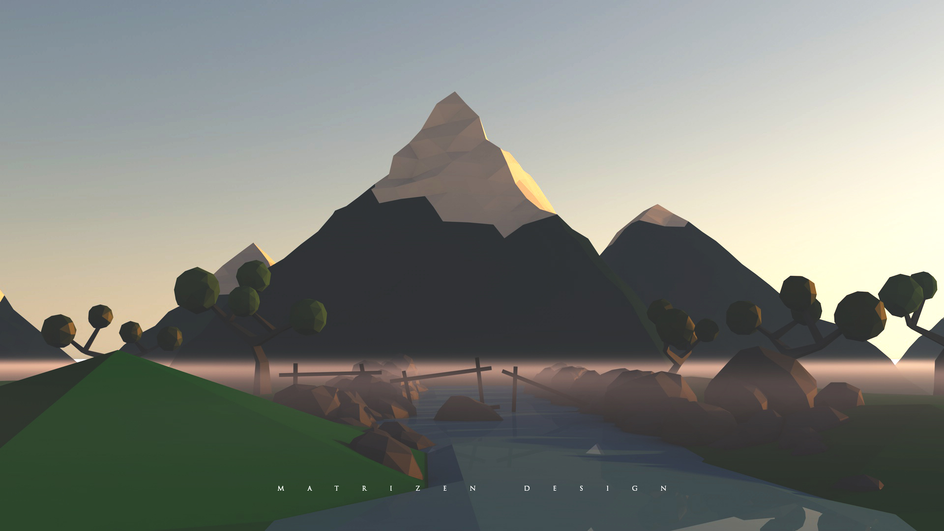 Обои низкополигональное пейзаж горы на рабочий стол