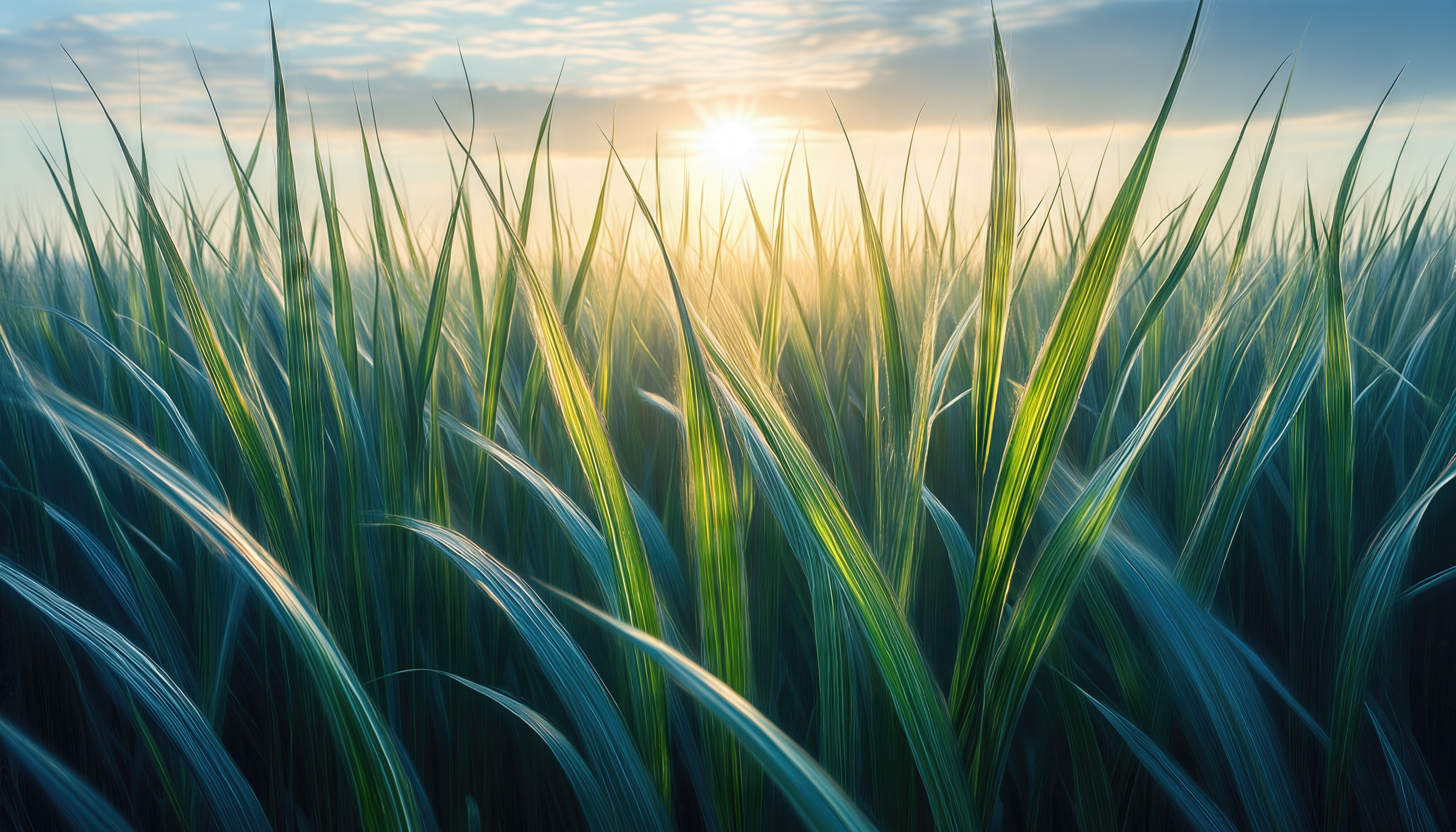 Free photo A golden dawn breaks through the thick stalks of wheat.
