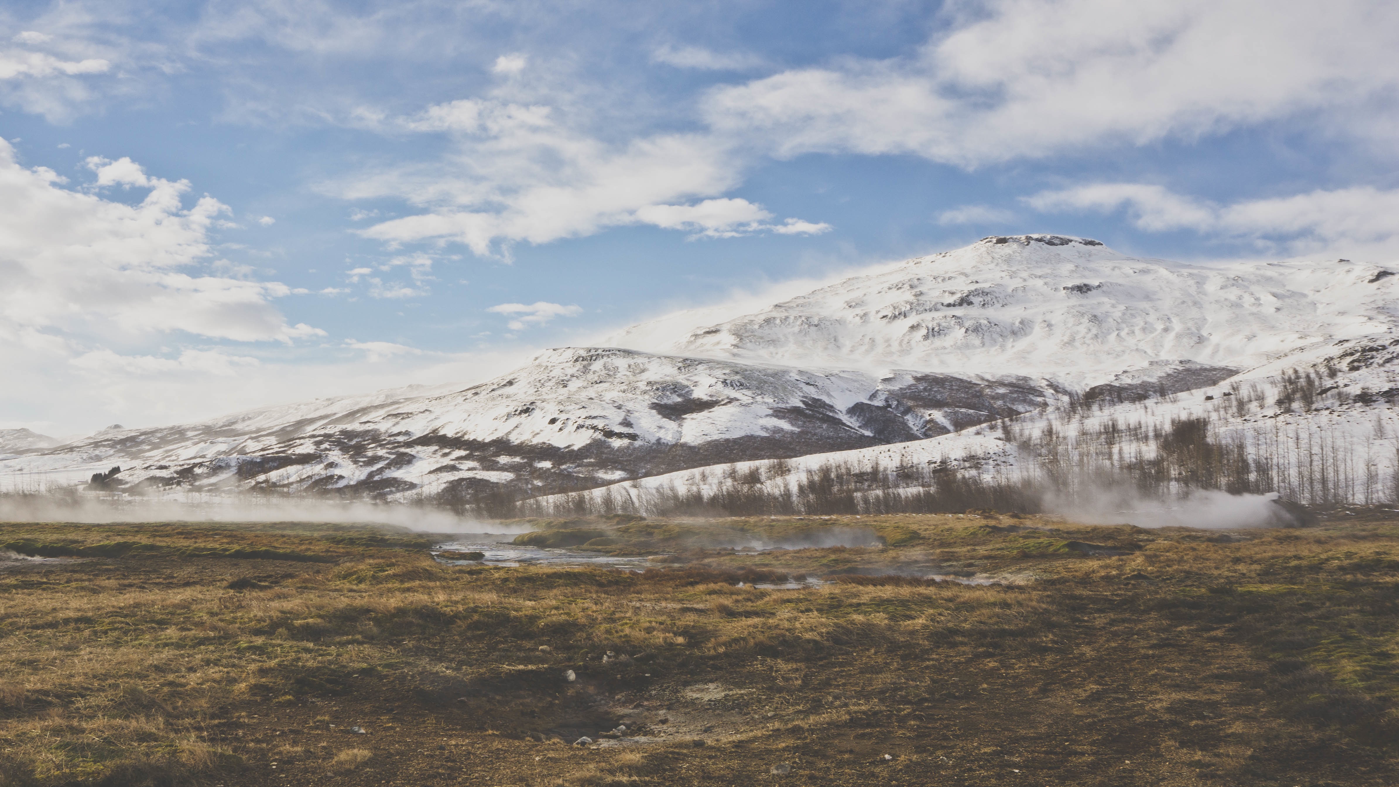 Wallpapers grass mountains snow on the desktop