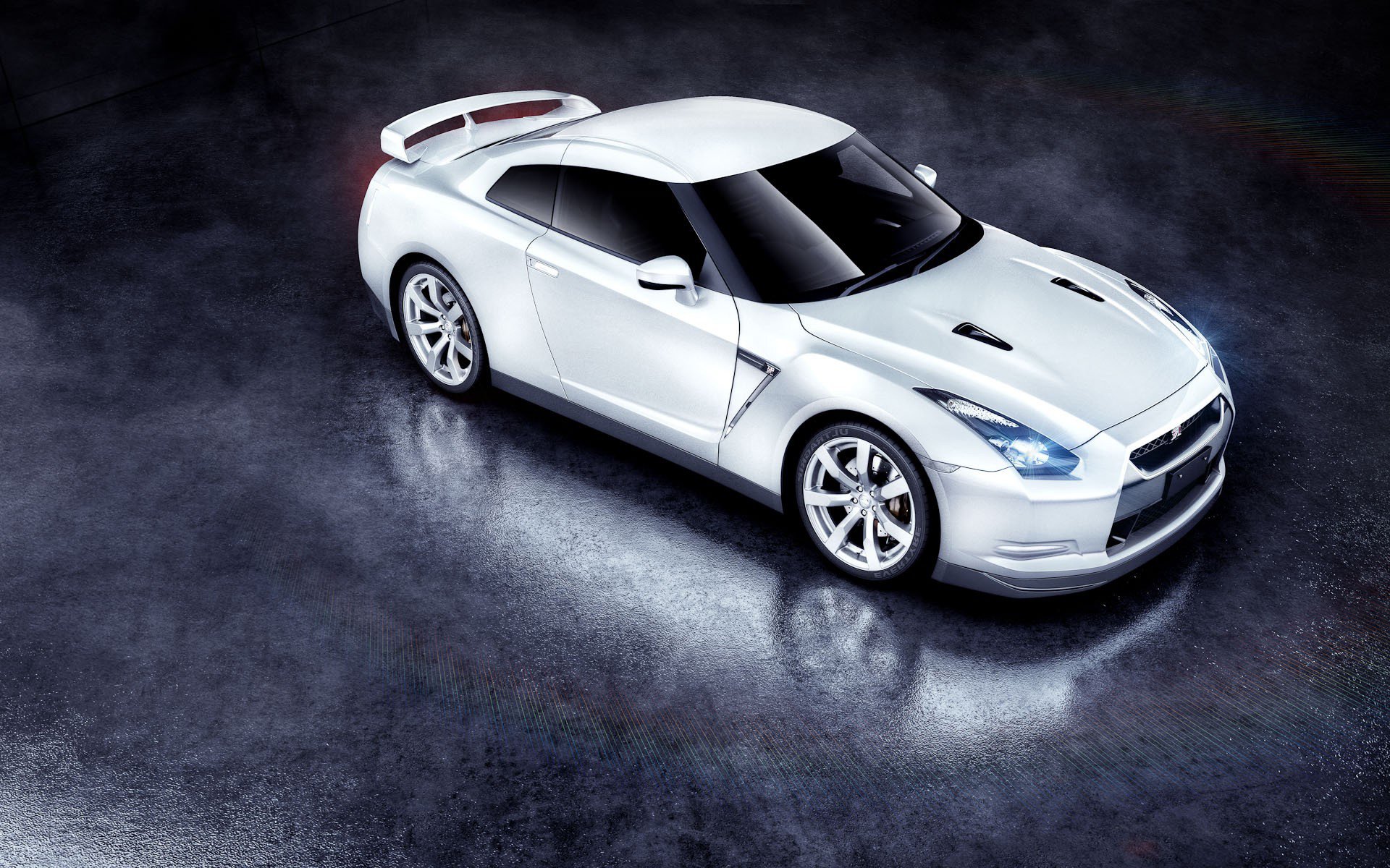 Free photo Nissan GTR white on the podium