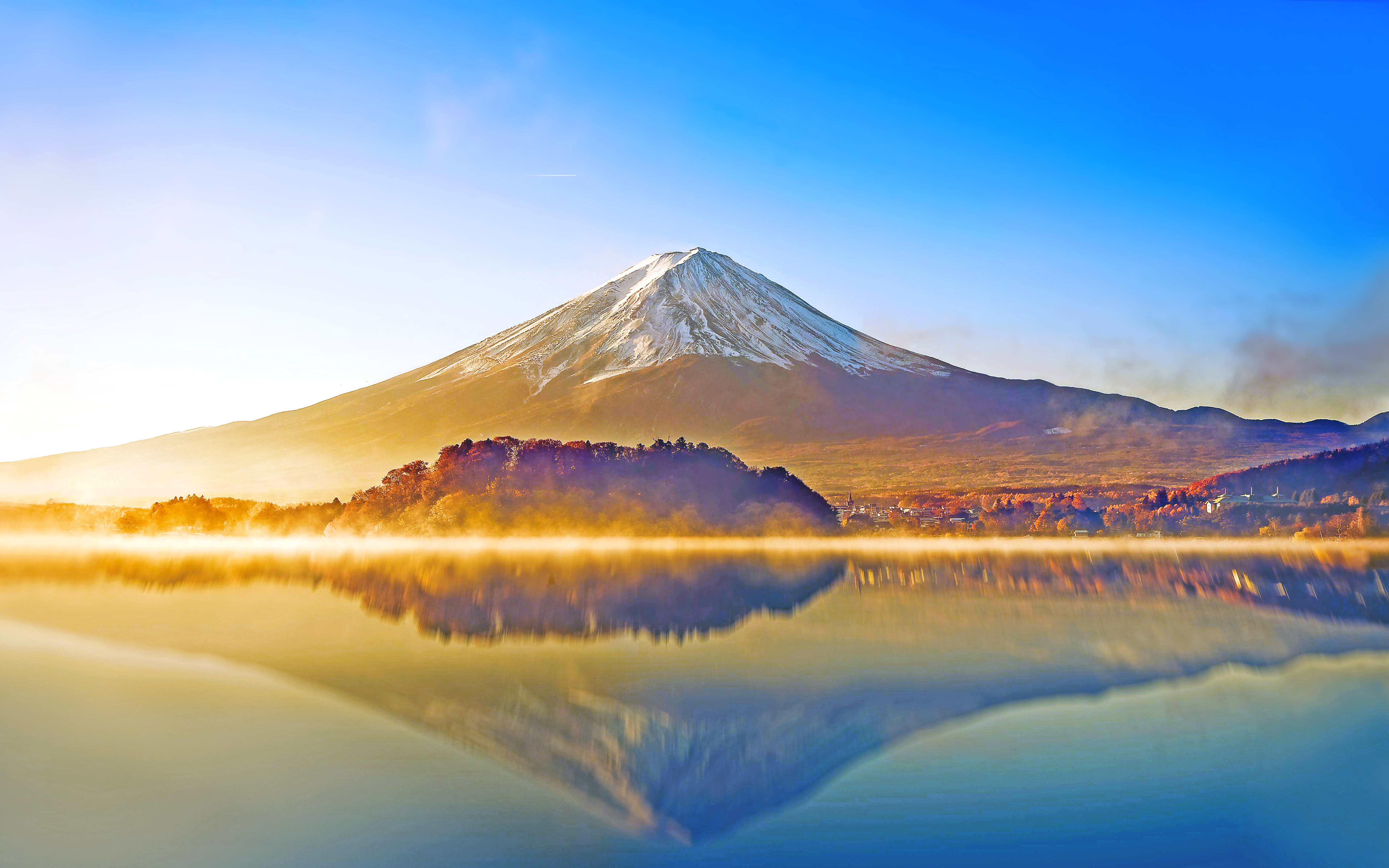 桌面上的壁纸富士山 日出 早上