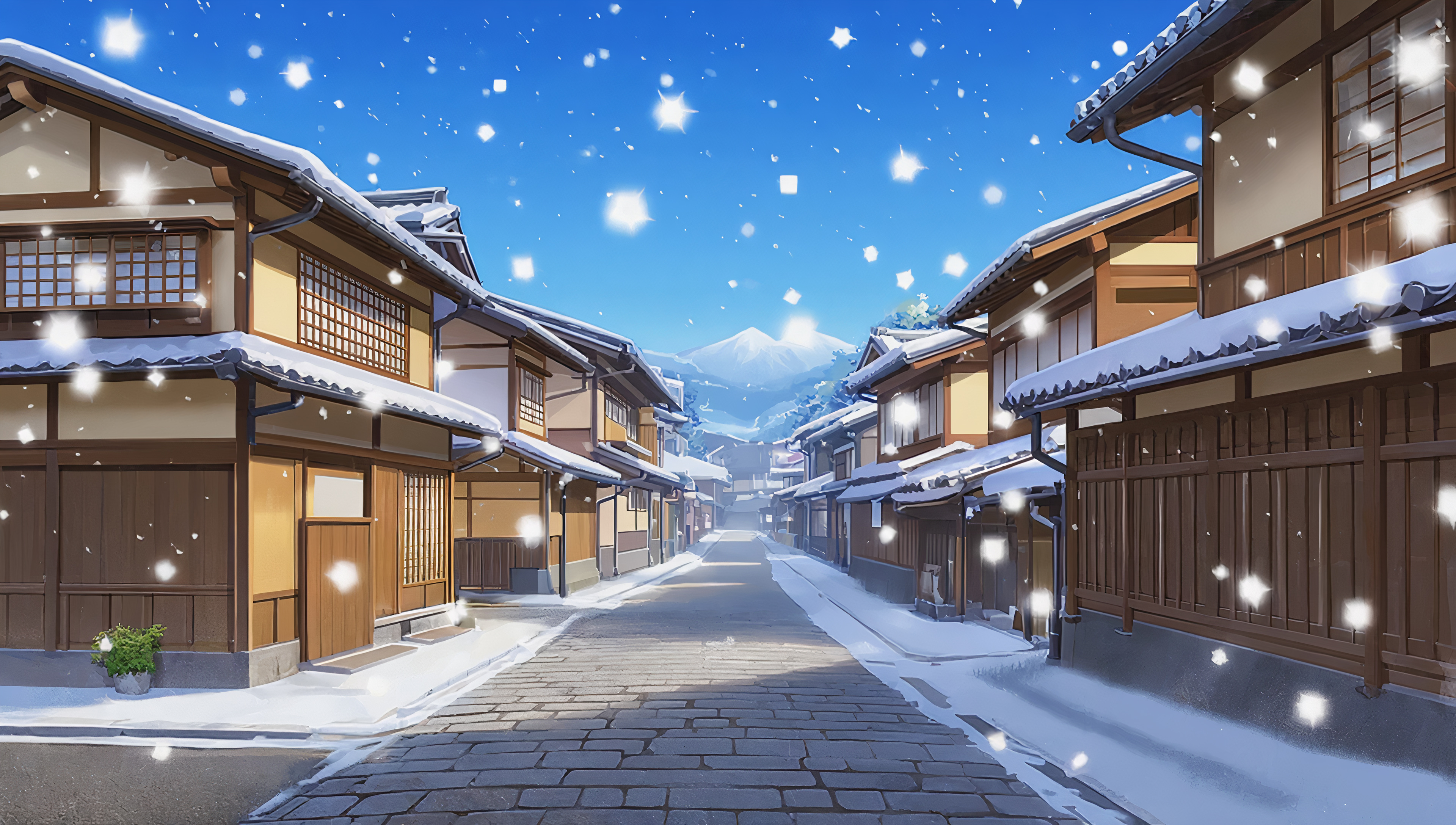 桌面壁纸，乡镇降雪景观