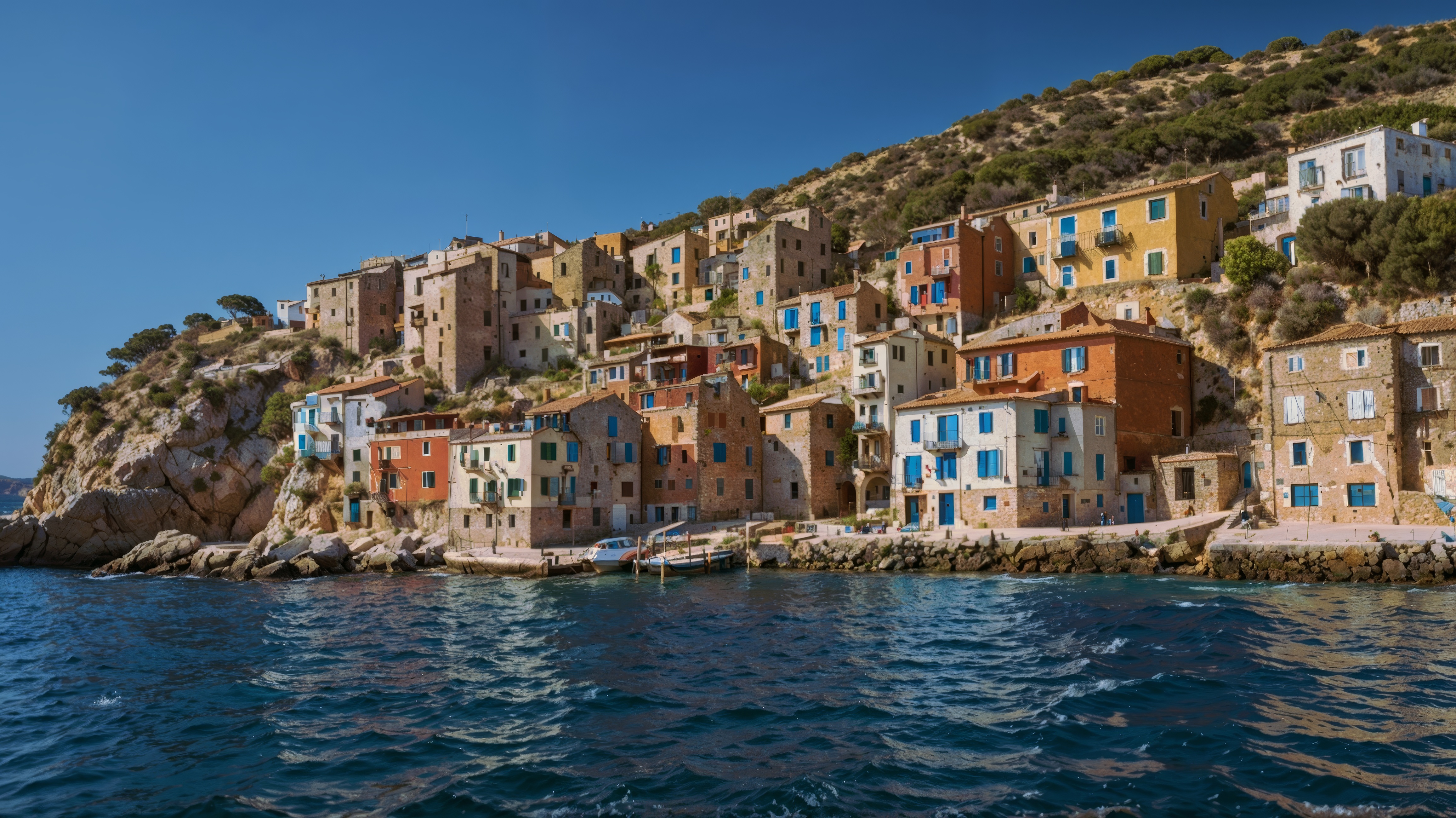 Бесплатное фото Ряд старых зданий с видом на голубой океан