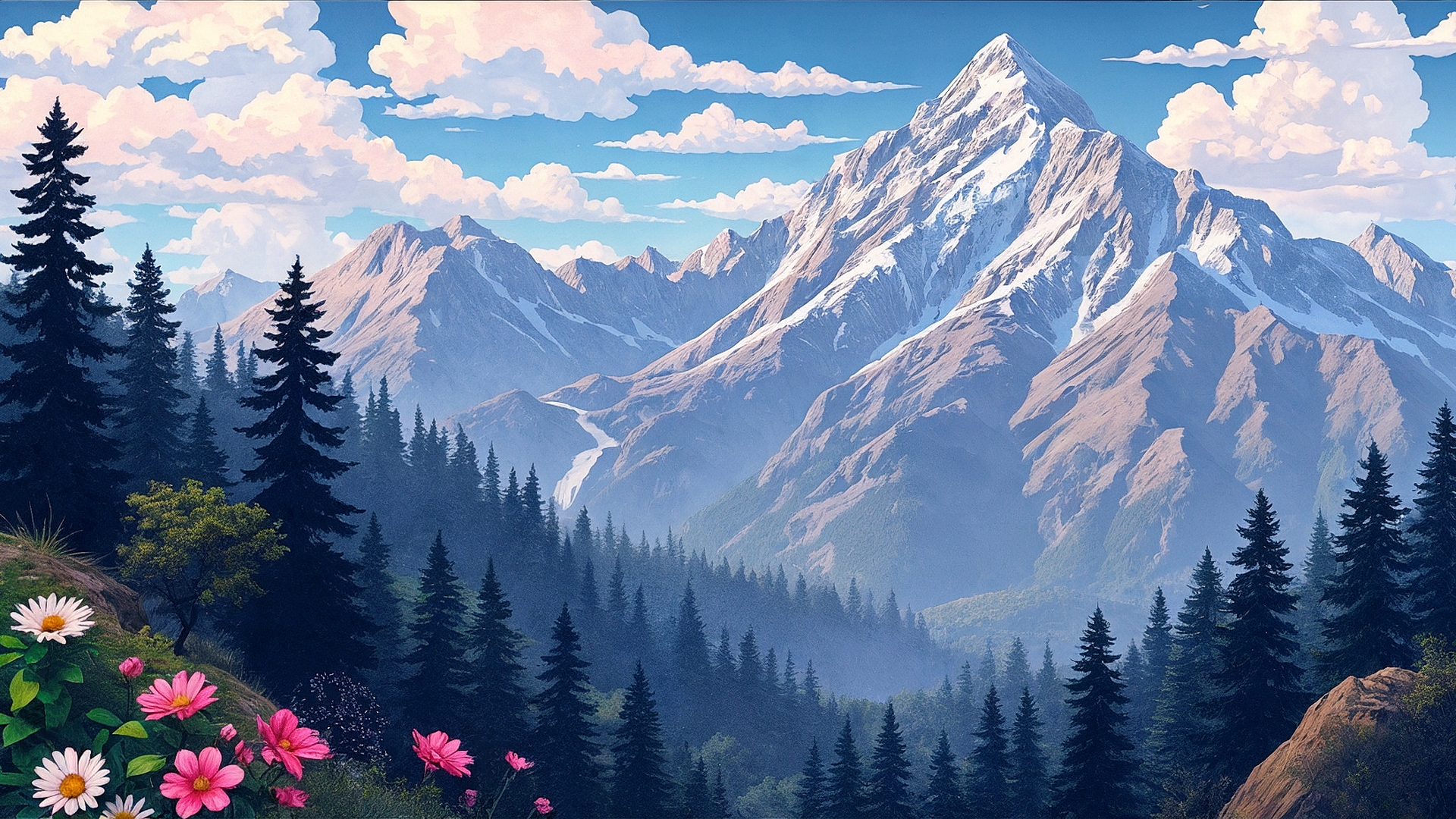 免费照片山景和前景中的花朵