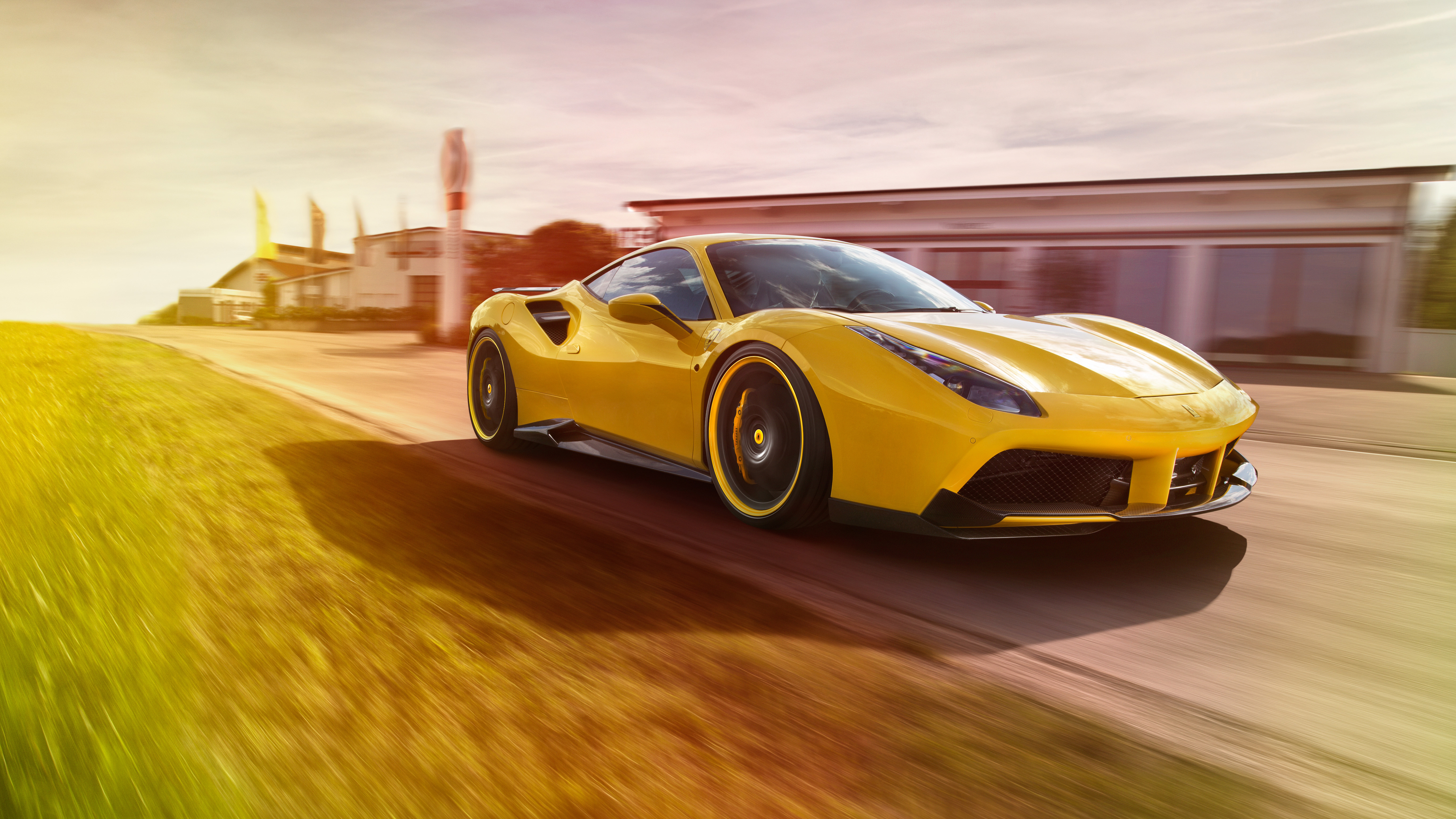 Free photo Yellow 2018 Ferrari 488 in sunny weather