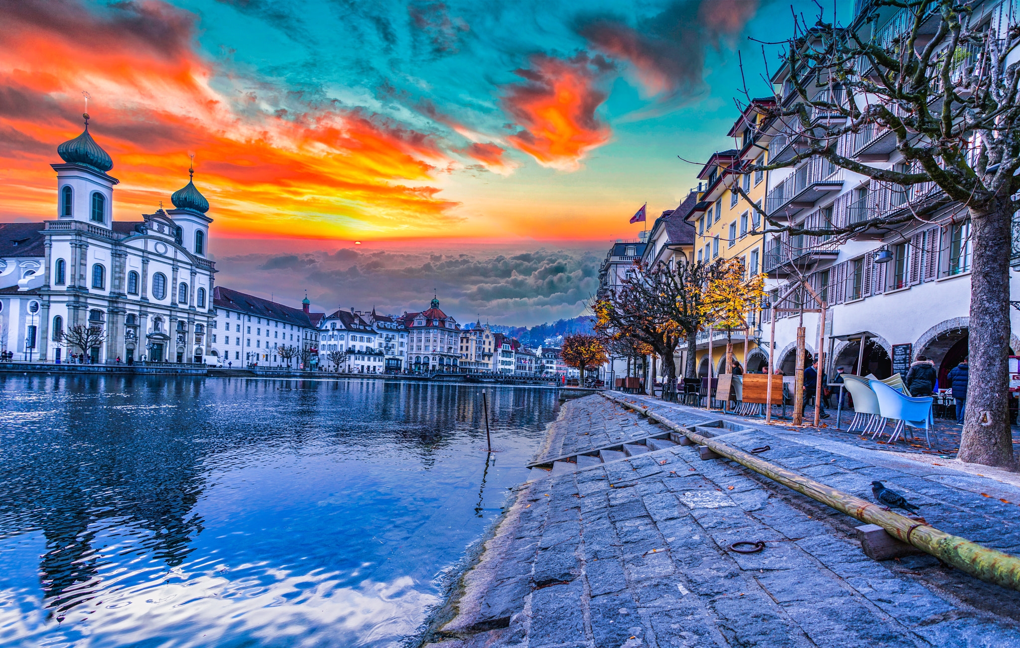 Обои Luzern закат the Church of the Jesuits на рабочий стол