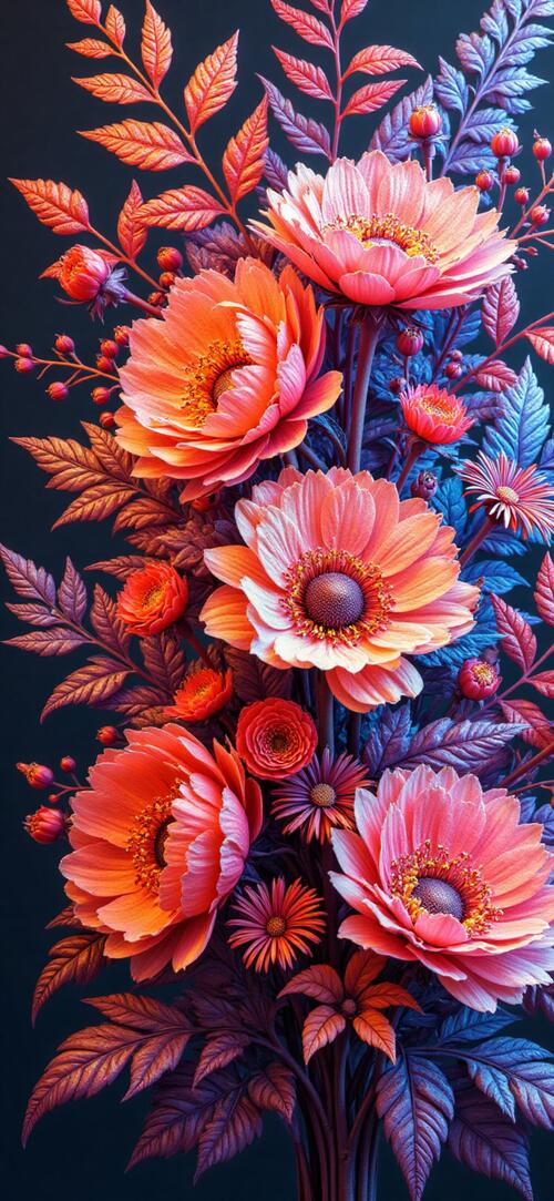 Бесплатное фото Картина цветов на темном фоне