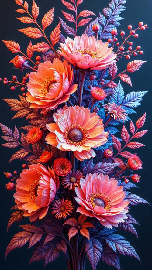 Бесплатное фото Картина цветов на темном фоне