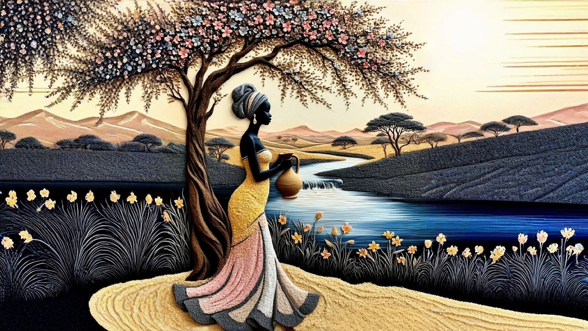 Бесплатное фото Африканская женщина у реки