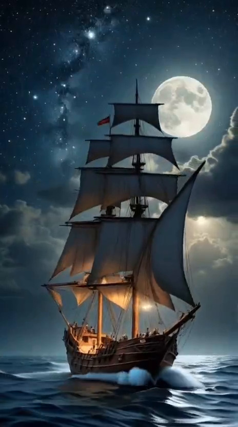 Бесплатное видео Лунная ночь под парусами