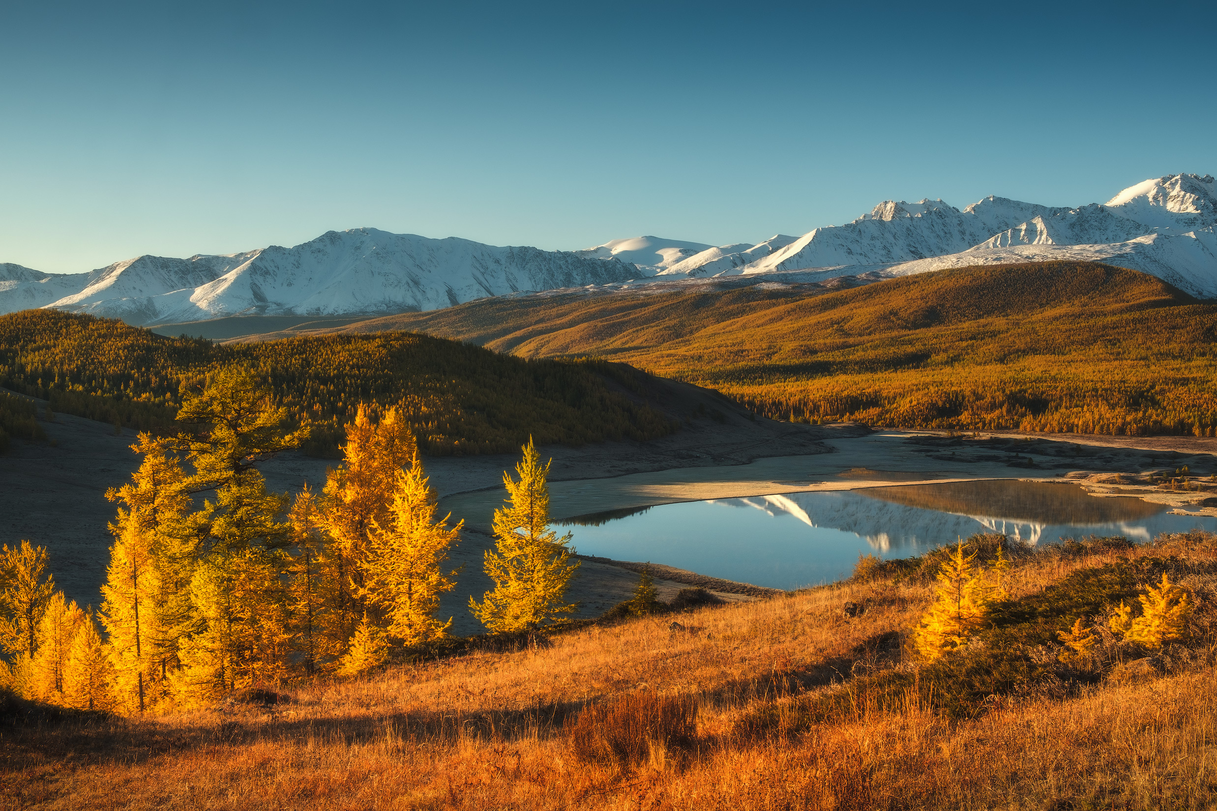 Free photo Autumn shore of a mountain lake