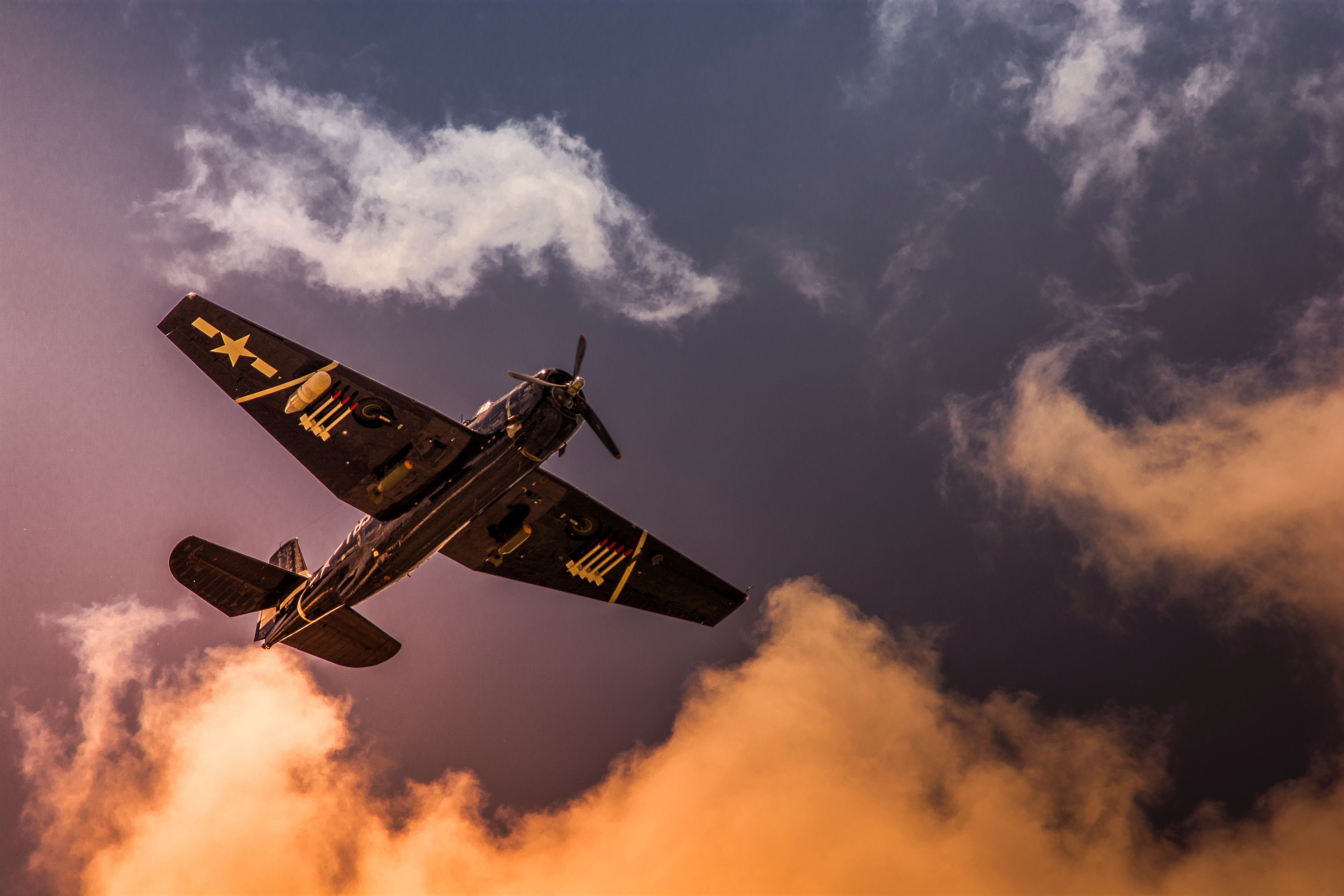 Free photo An old military fighter jet in the sky.