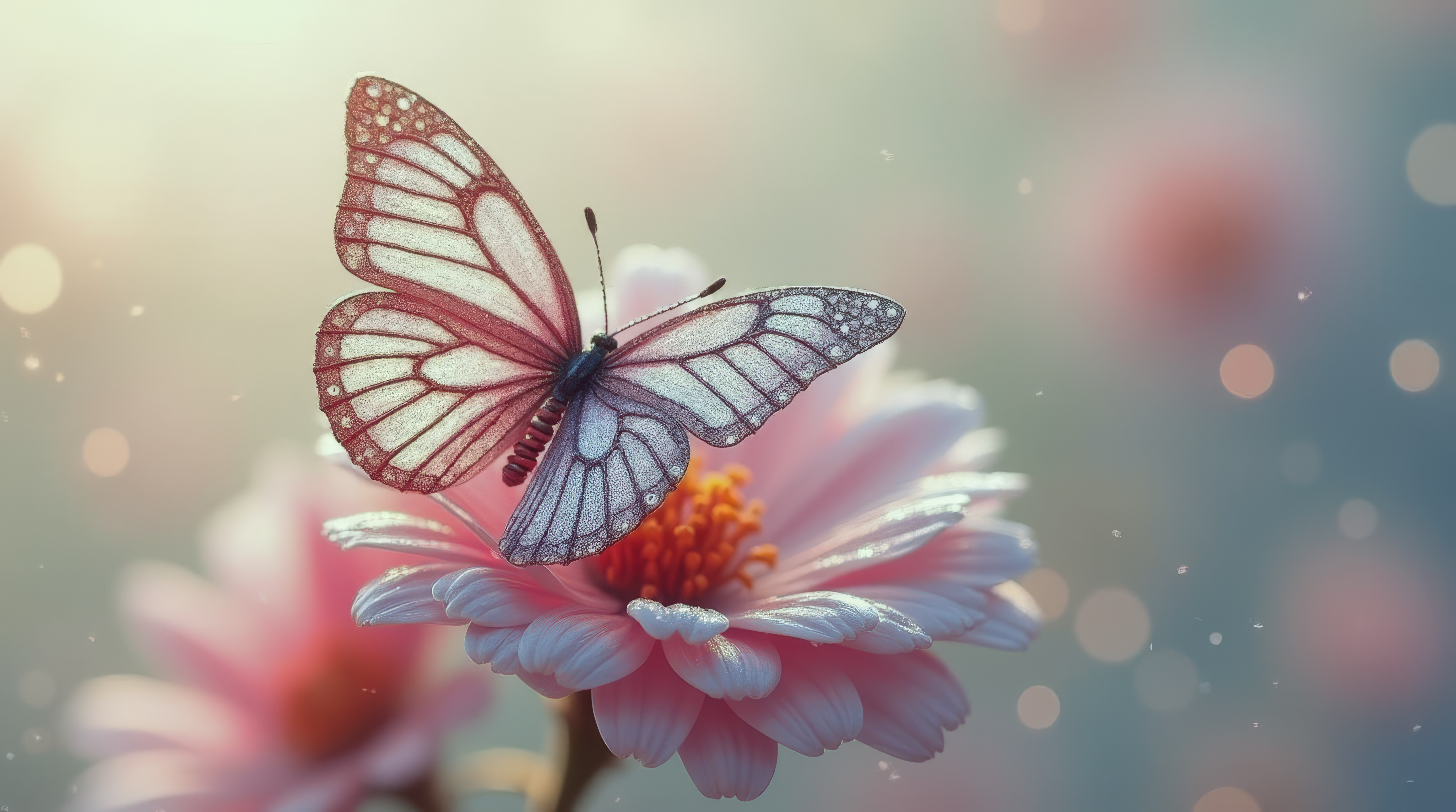 Бесплатное фото Оранжевая бабочка сидит на розовом цветке