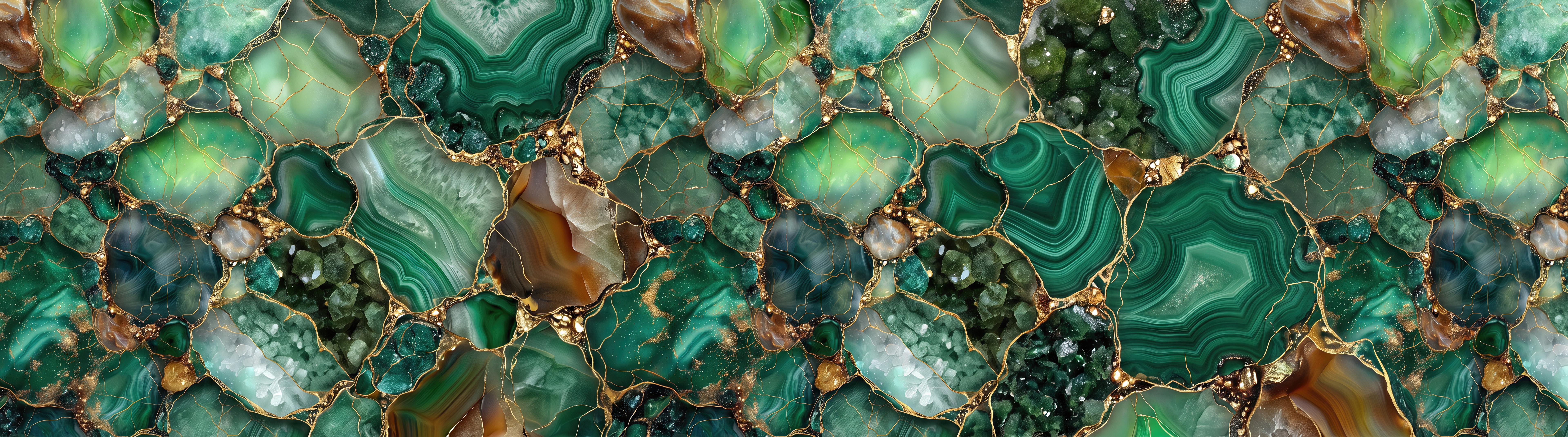 Free photo The luxurious texture of green malachite and agate with golden veins.