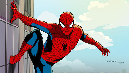 Бесплатное фото Раскрашенный рисунок человека паука