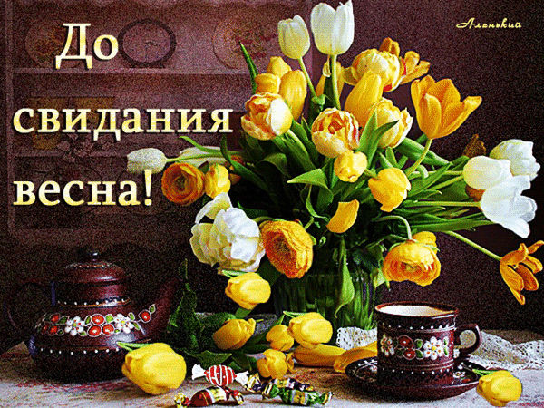 Postcard on the theme flowers goodbye spring tea download for free