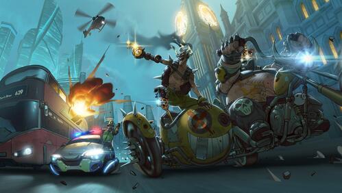 Обои Junkrat патруля патруля Roadhog наблюдение на рабочий стол