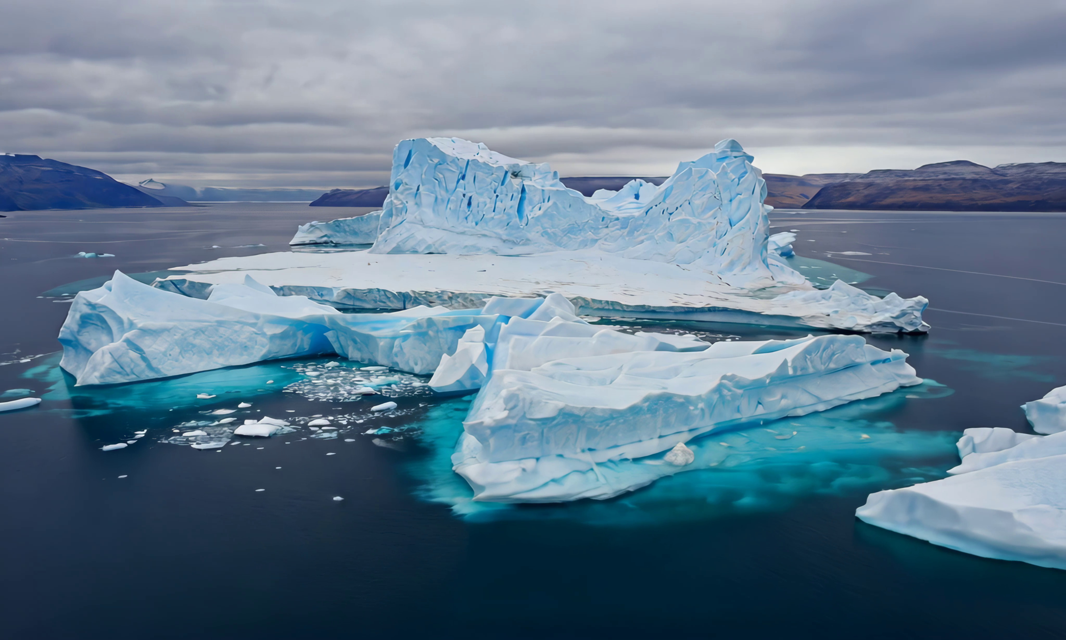 免费视频阳光明媚的冬日海湾中的冰山视频