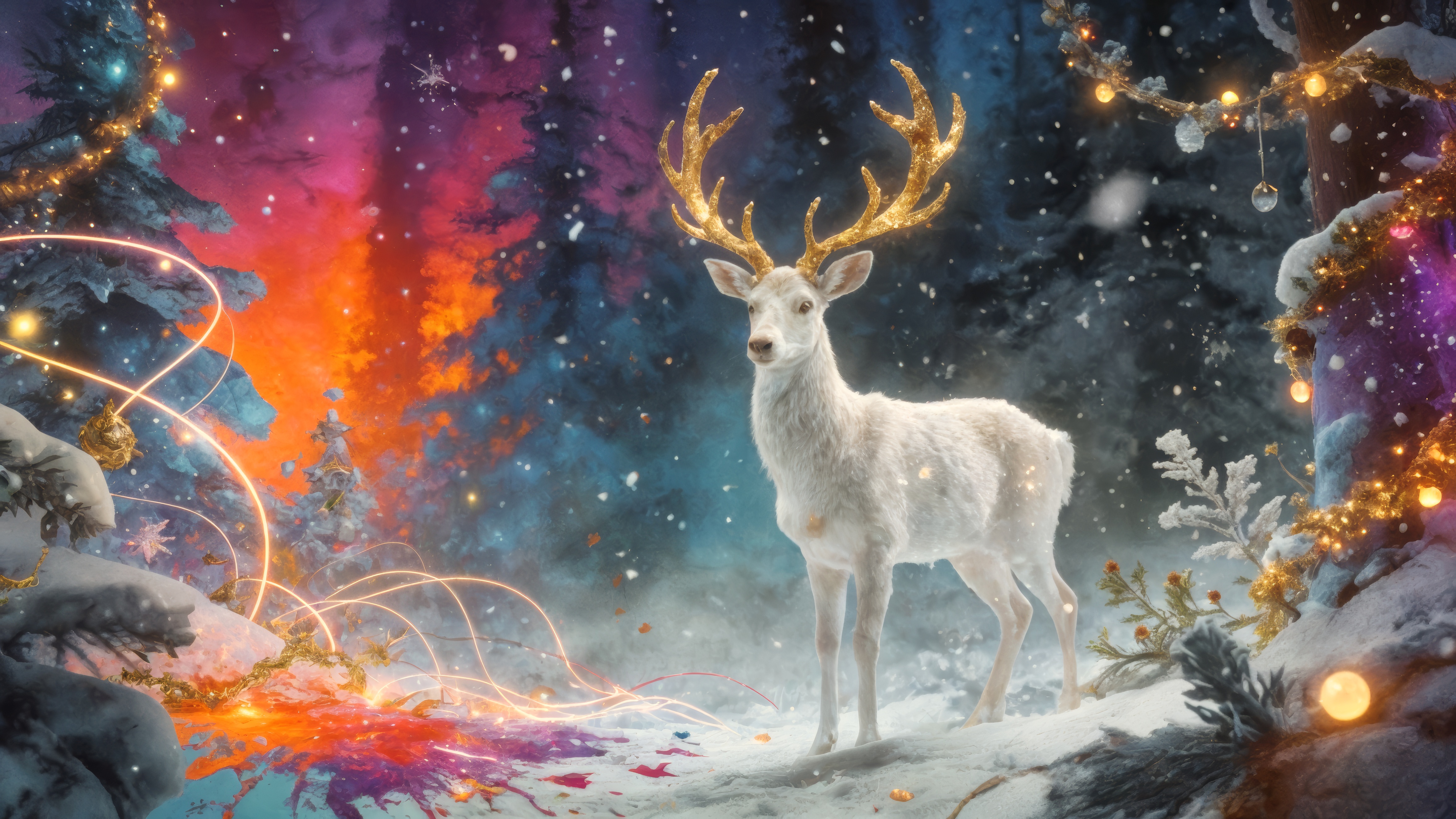 免费照片白鹿与鹿角站在雪地里