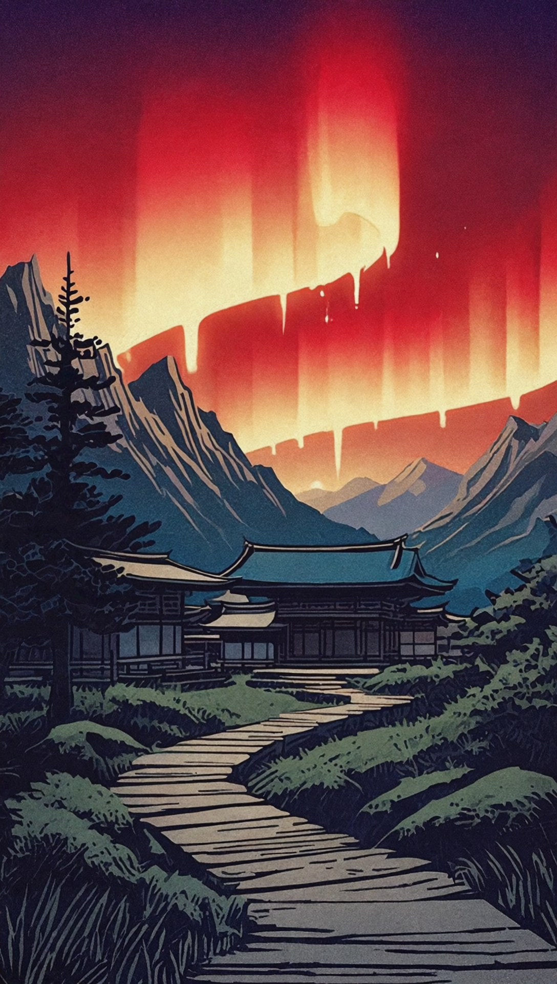 免费照片手机上的壁纸实时覆盖 VK 冬季景观与北极光