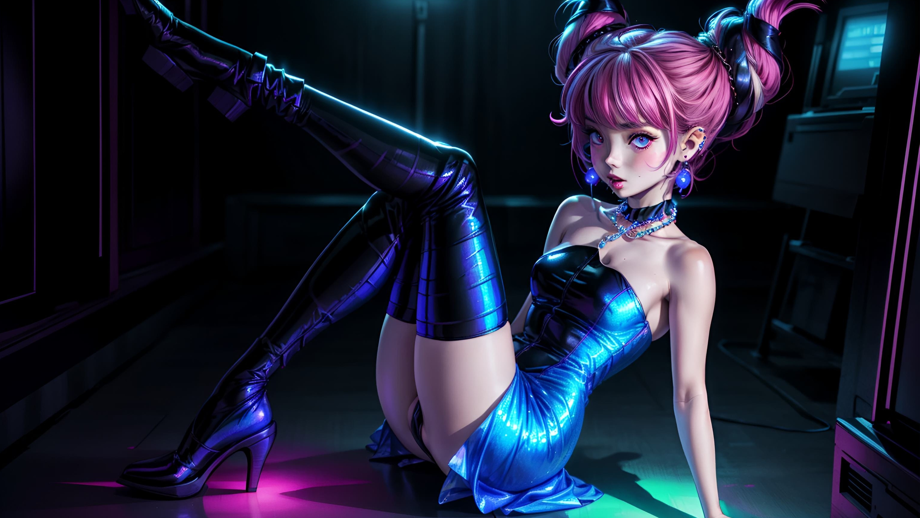 Бесплатное фото Неоновая девочка