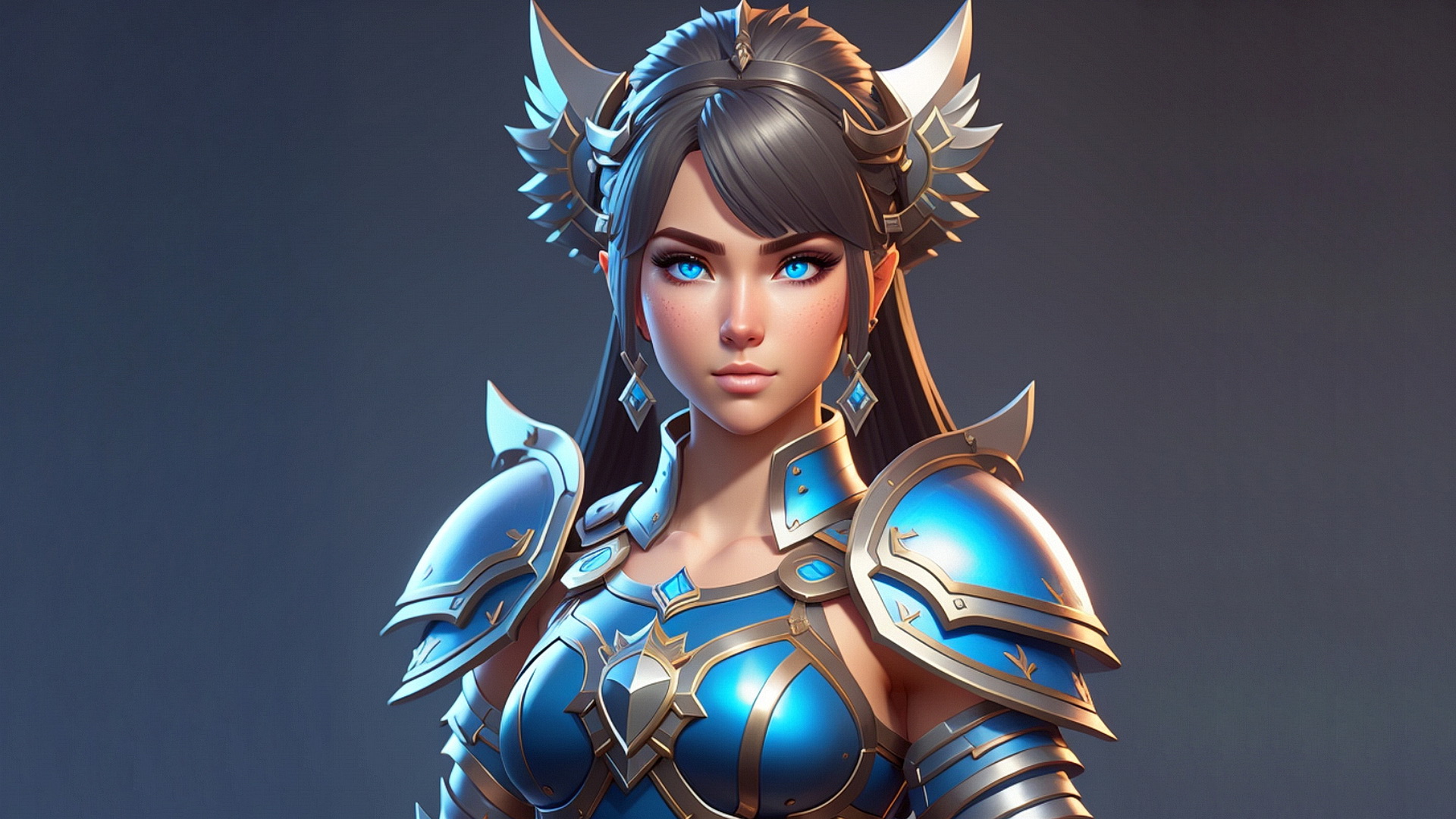 Free photo Portrait of a fairy tale girl in blue armor