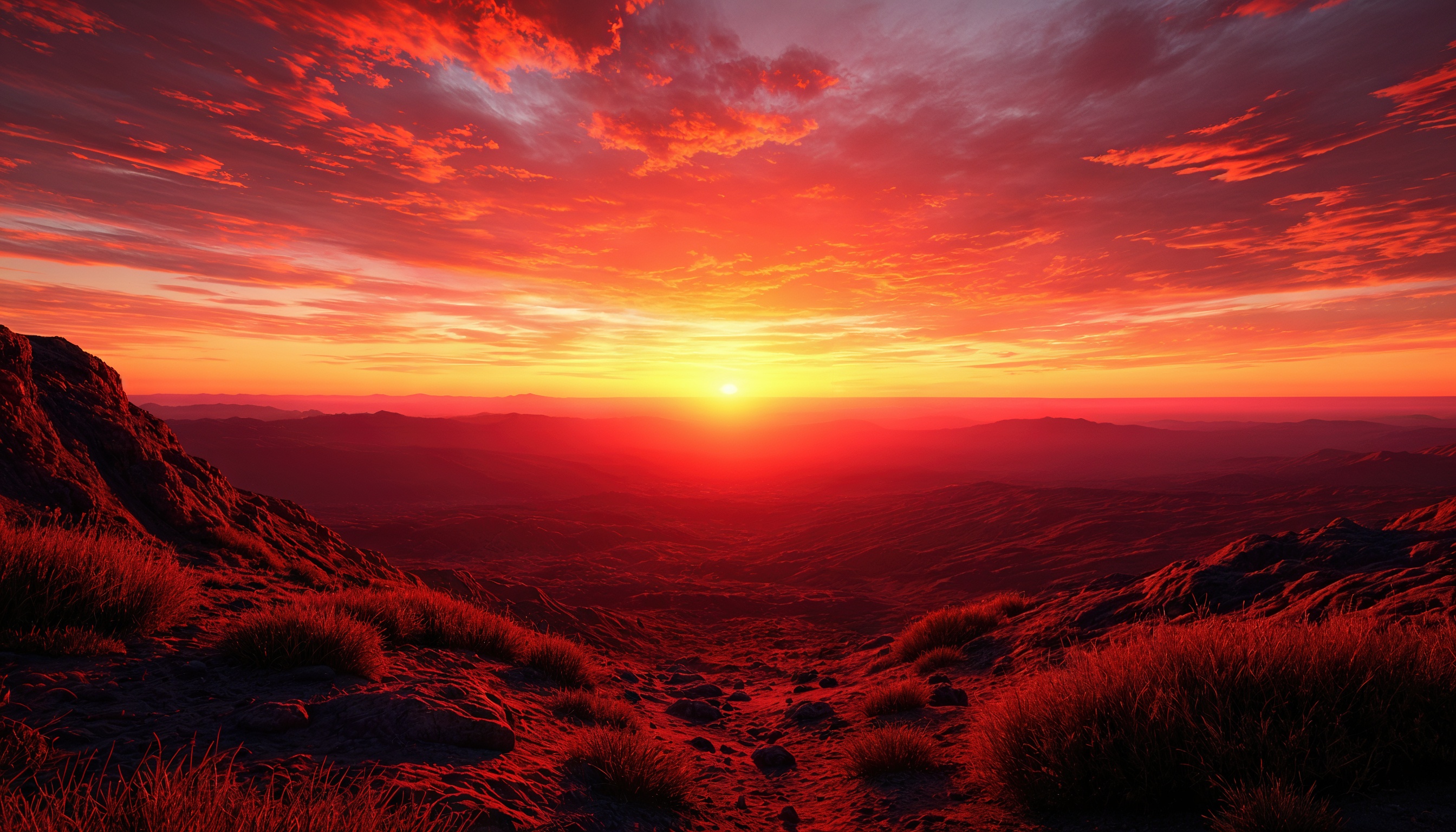 Бесплатное фото Закат с красочным небом и освещенными холмами.