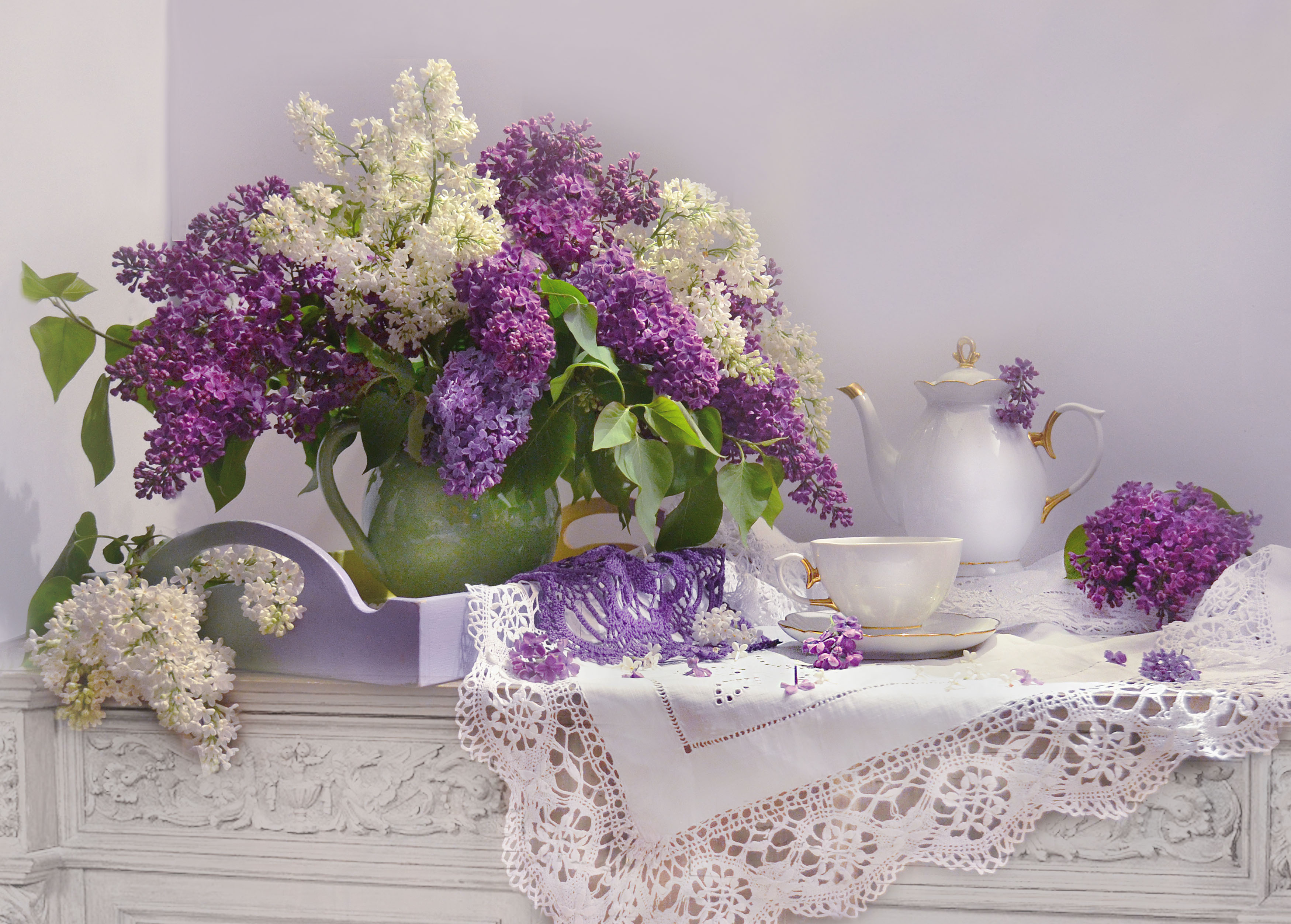 桌面上的壁纸花束 鲜花 淡紫色