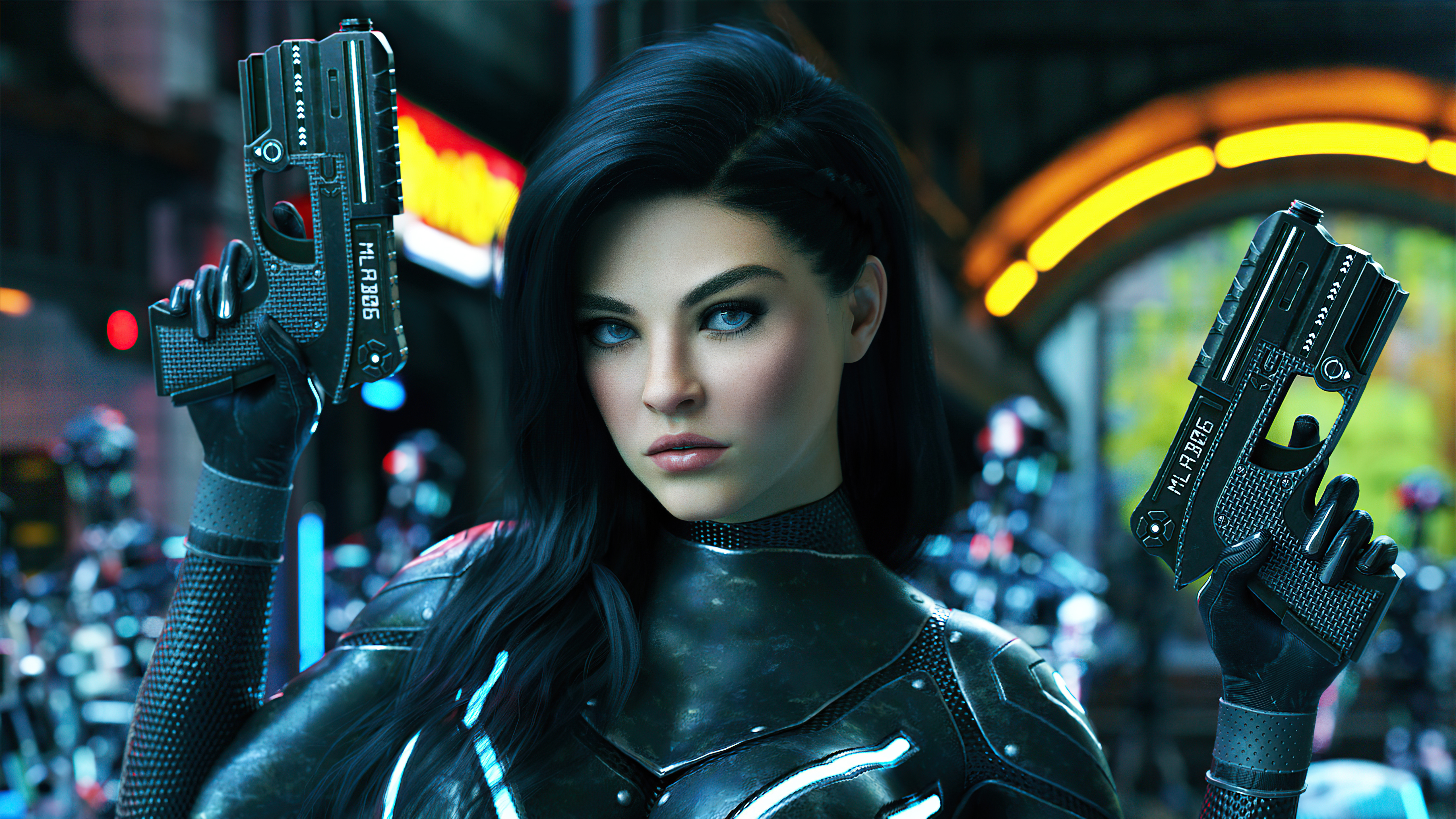 Free photo Girl with guns in tight armor