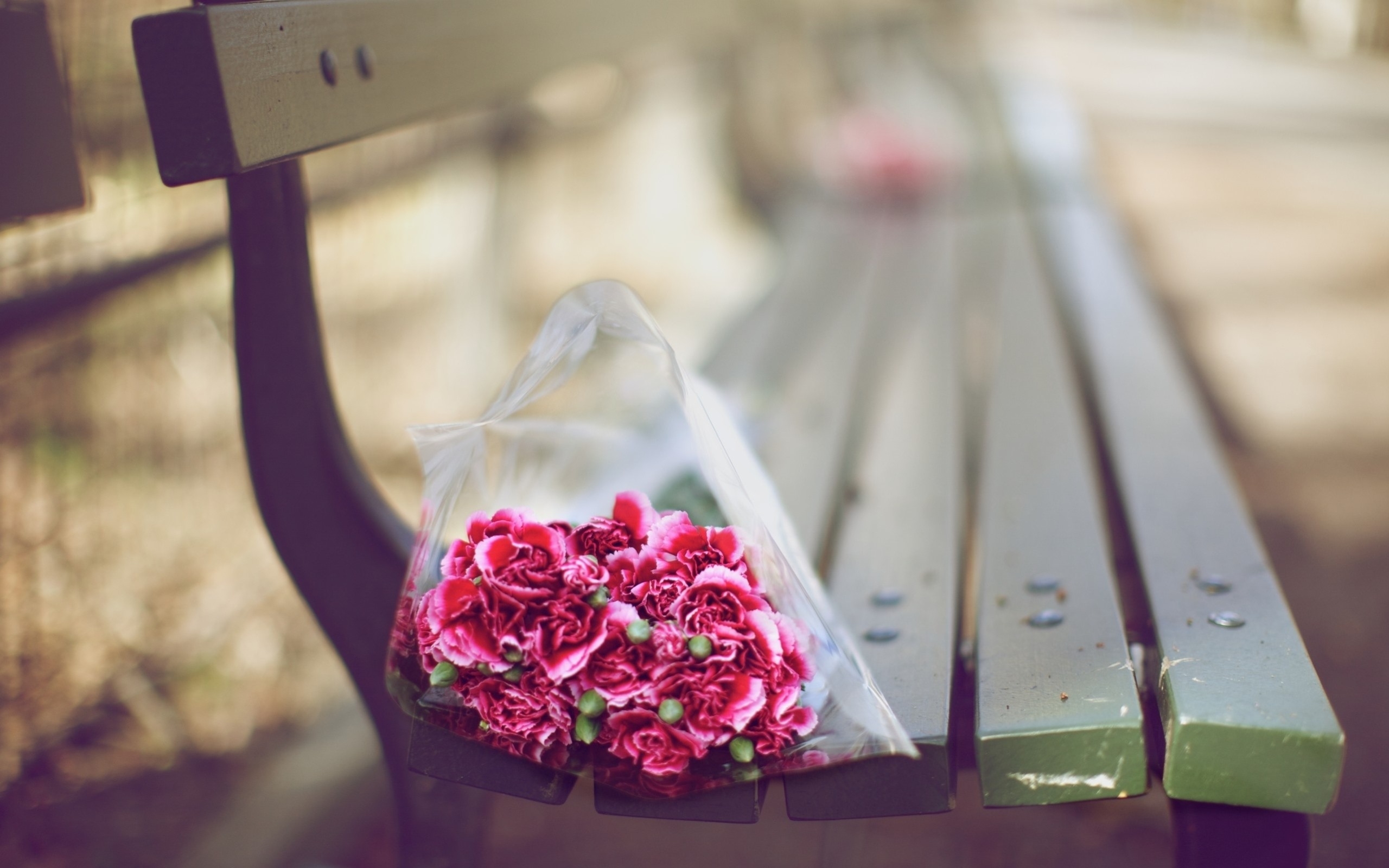 Free photo The red bouquet on the bench