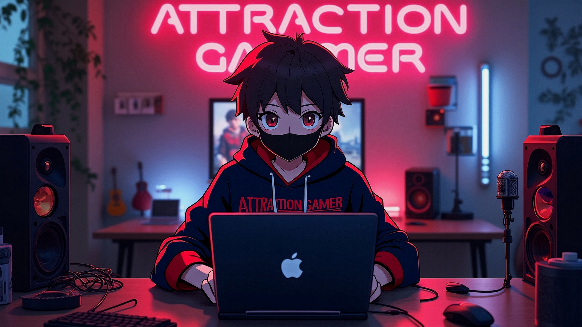 Free photo The guy in the mask is sitting at a table in a room