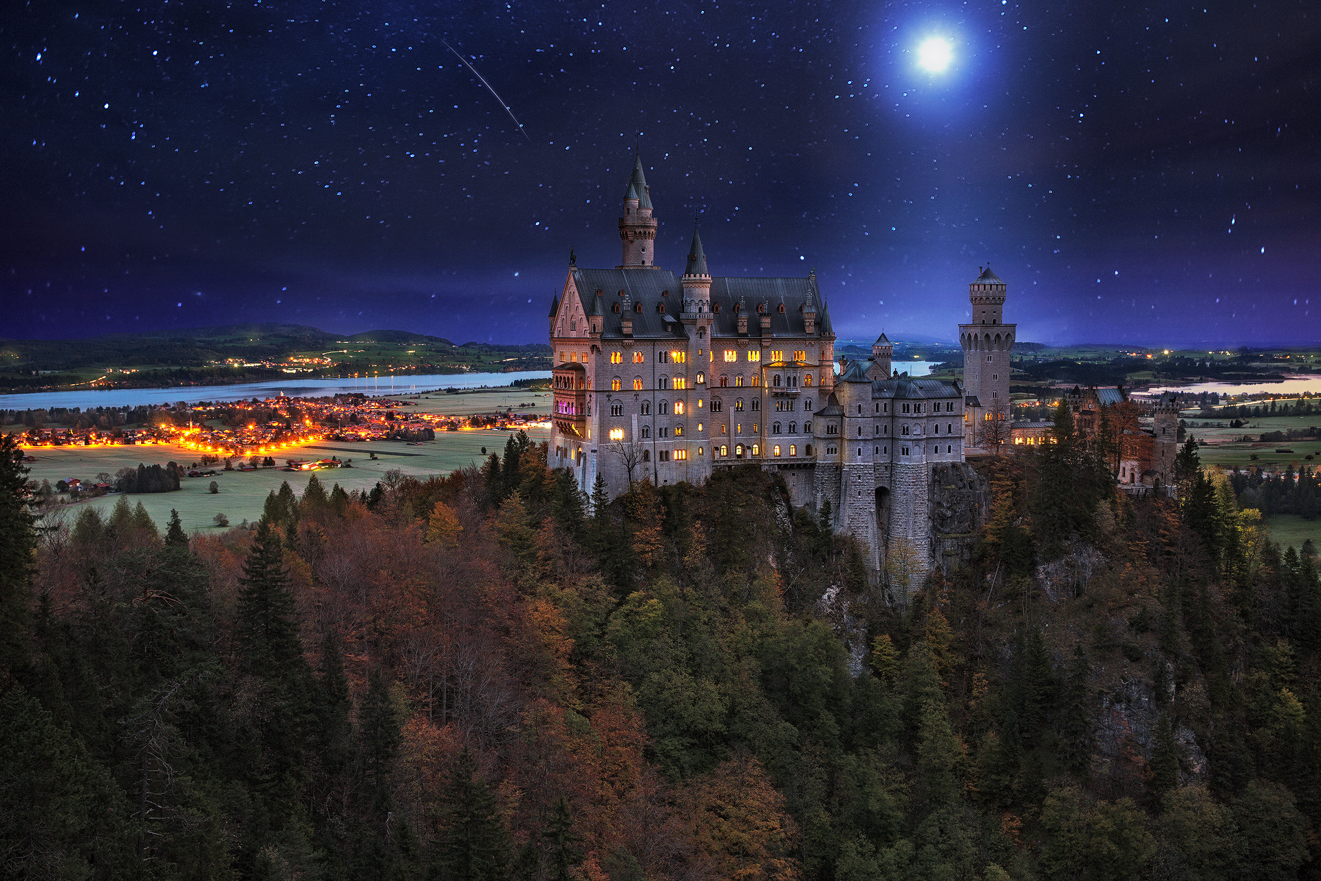 Обои Germany Neuschwanstein casttle ночь на рабочий стол