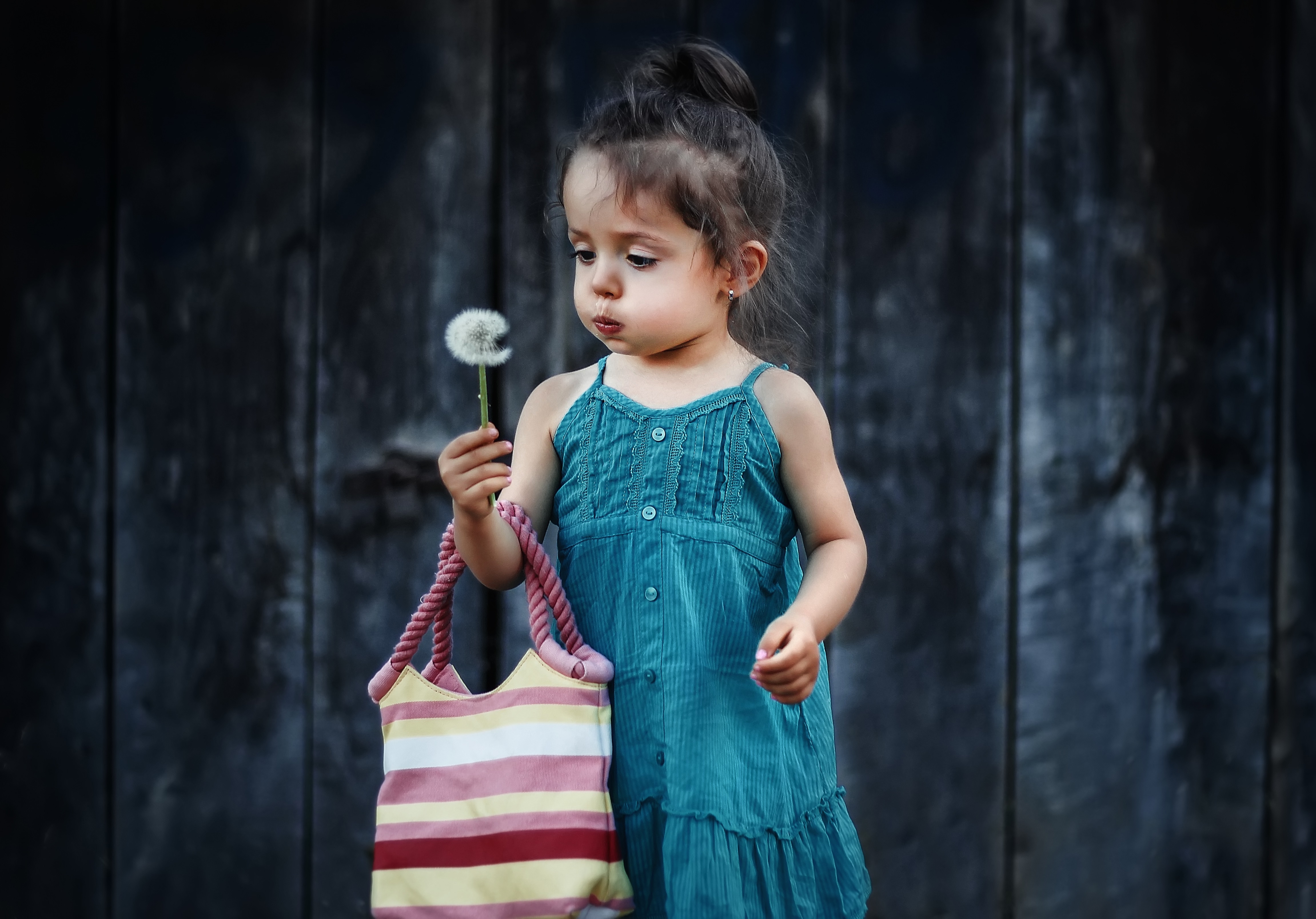 Free photo A little girl in a sundress with a dandelion