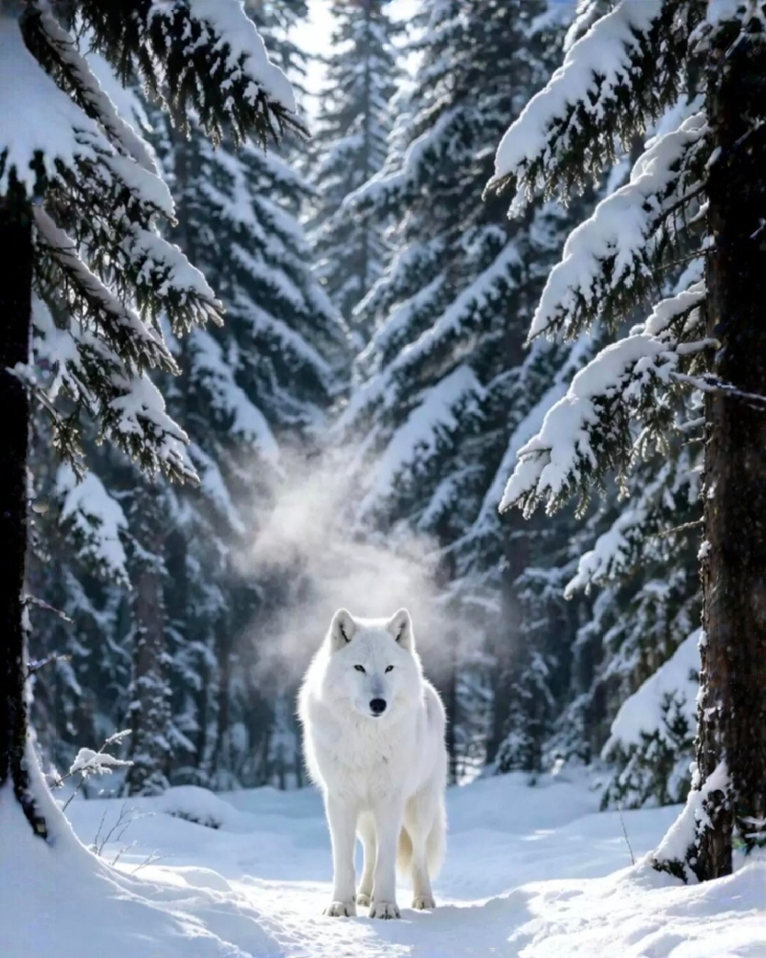 Free photo Polar wolf in the middle of a snowy winter forest