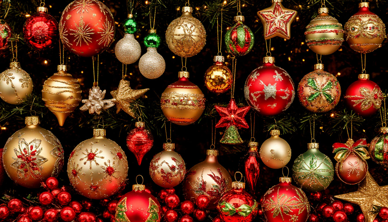 Бесплатная открытка Очень много новогодних игрушек.