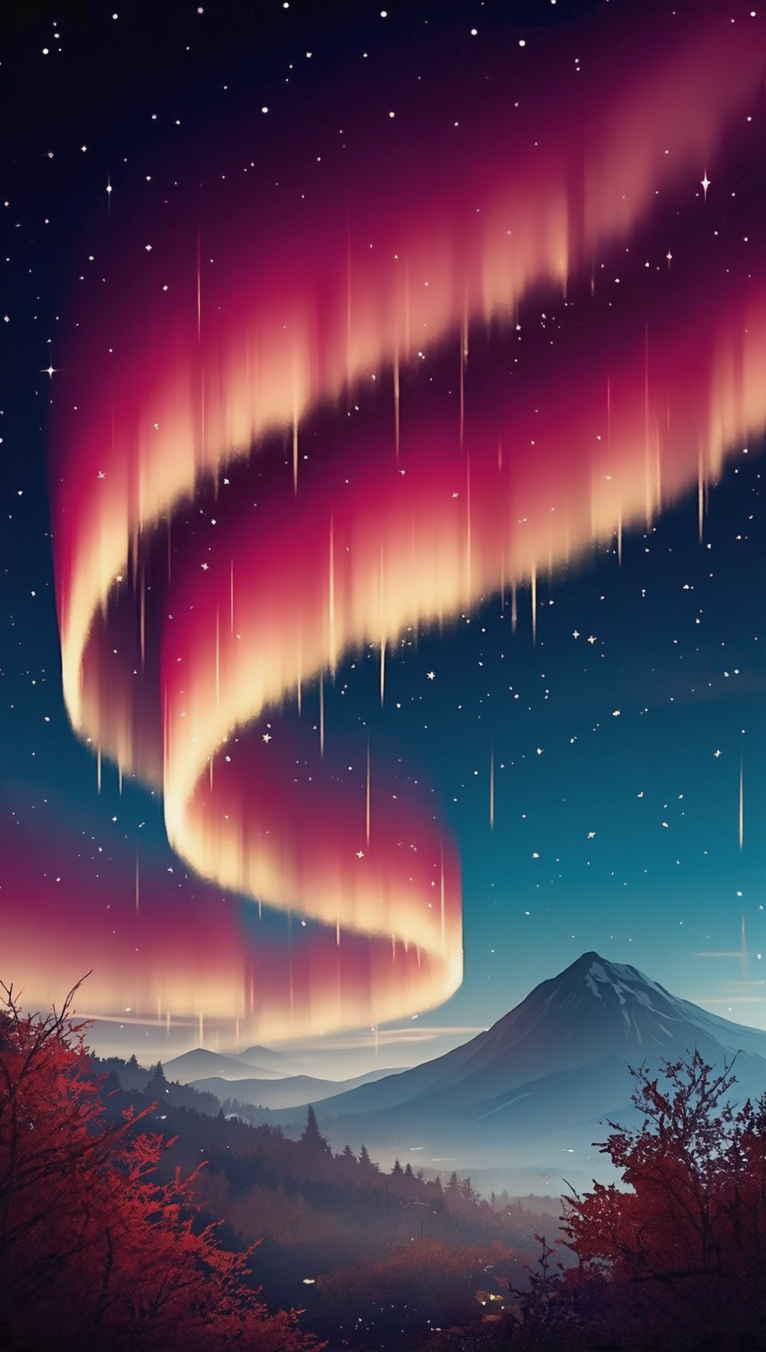 Wallpaper on your phone live cover in VK winter landscape with northern lights. .