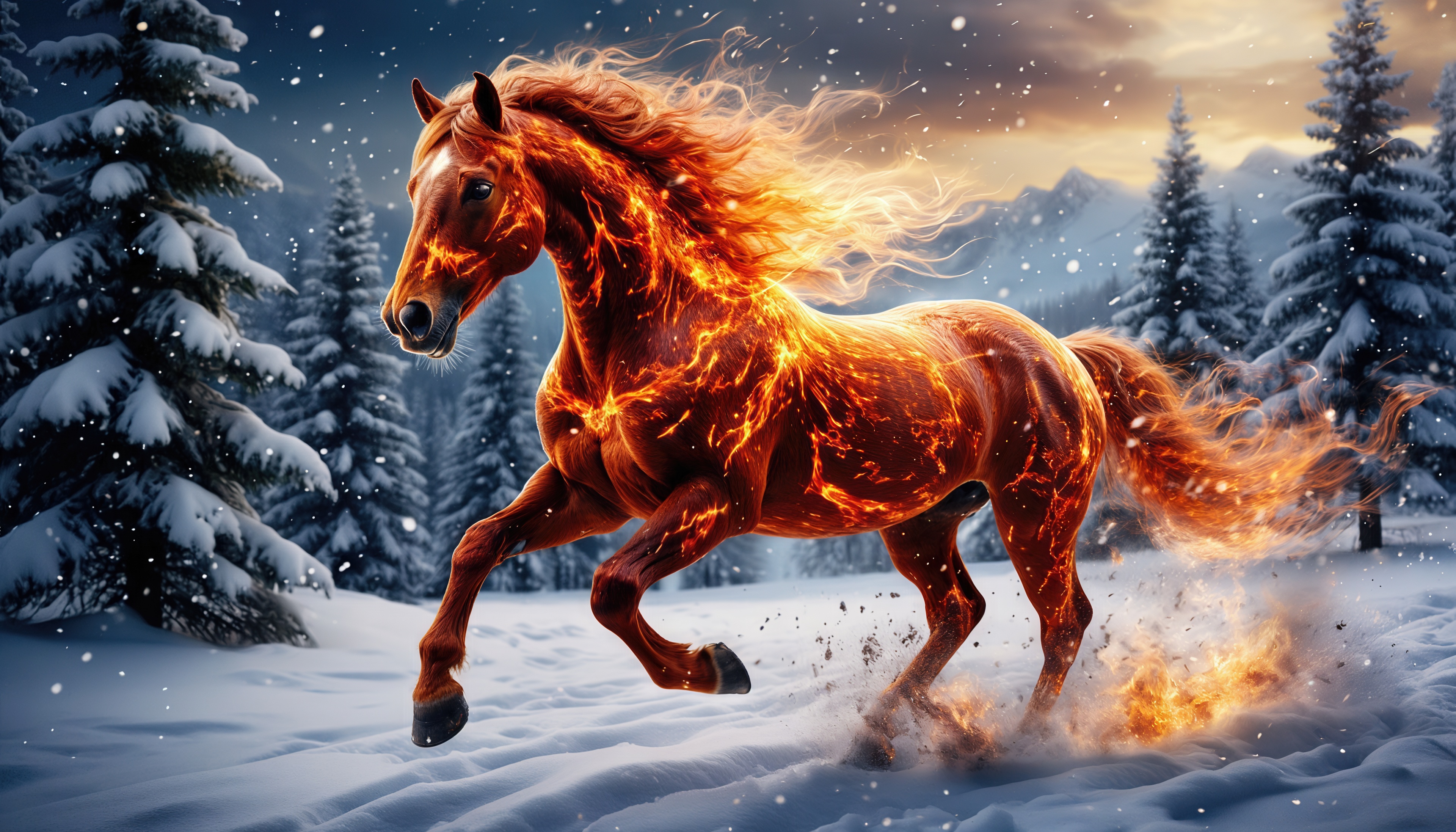 Зимний лес встречает огненную покровительницу 2026 года.